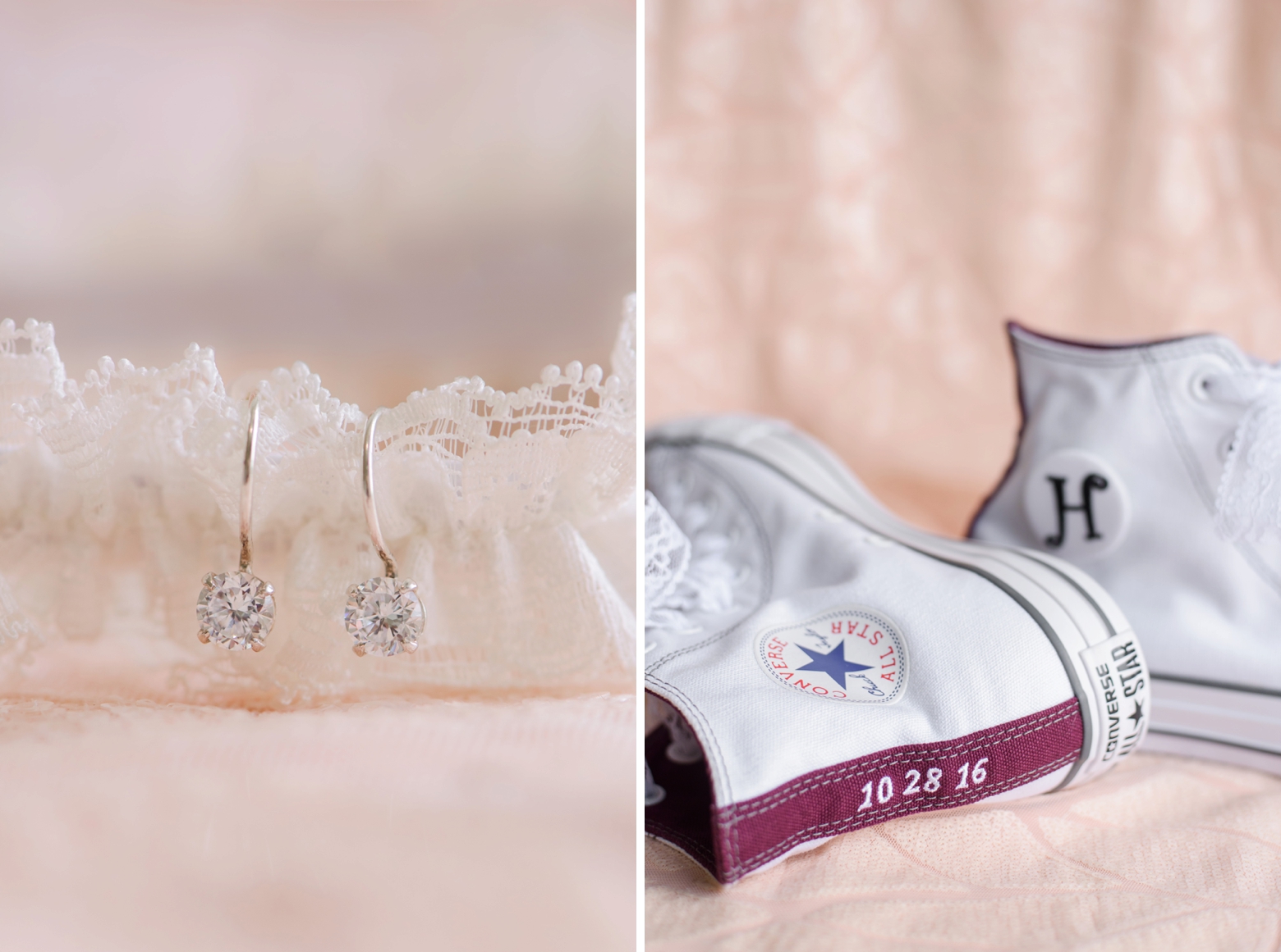 The brides earrings and custom converse sneakers