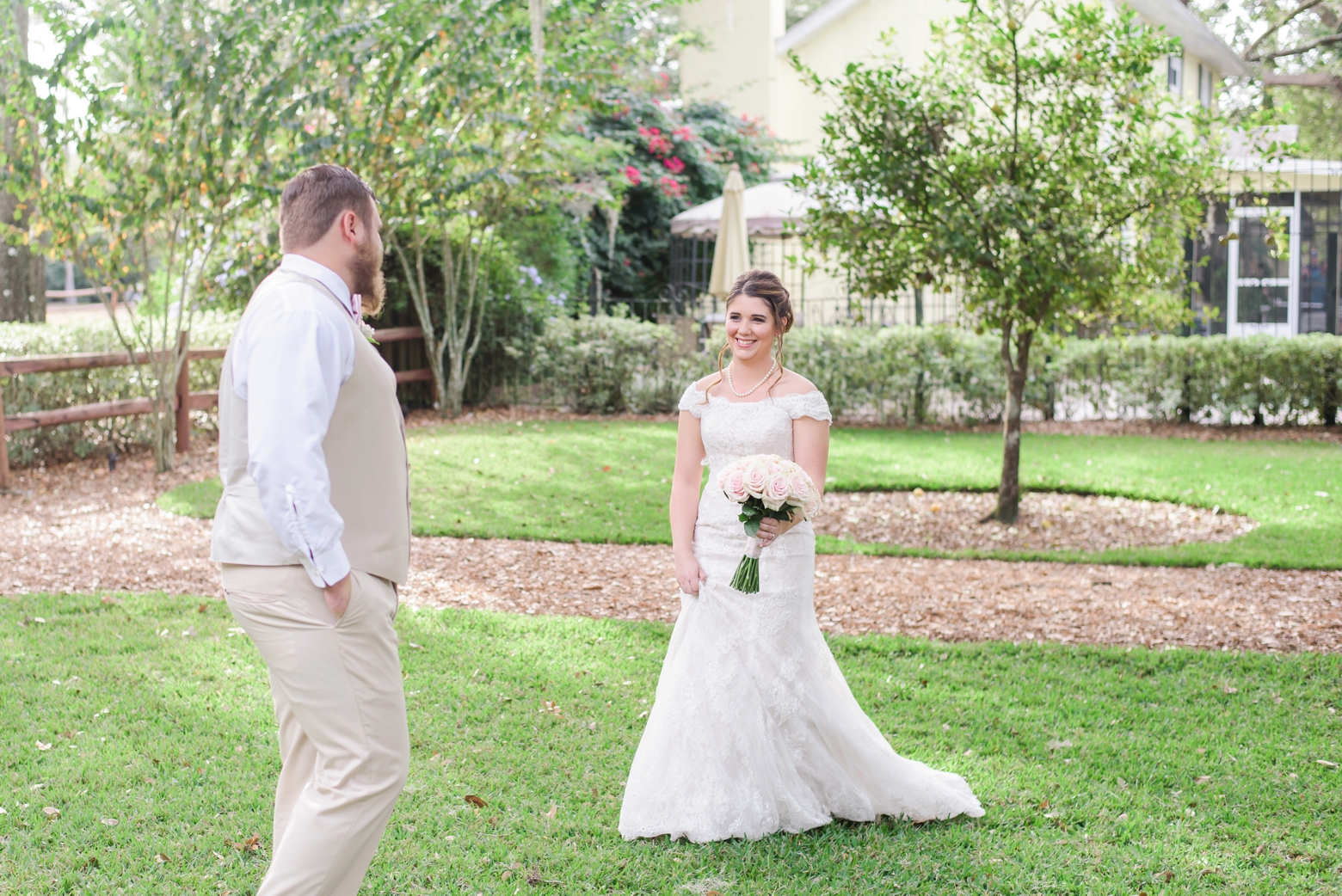 Bride and Groom share a lovely first look before their cross creek wedding ceremony in rural Tampa, FL