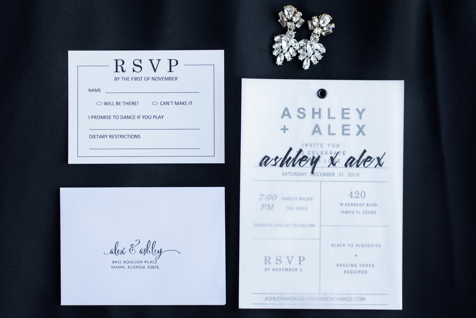 Wedding invitations including the Bride's Diamond Earrings