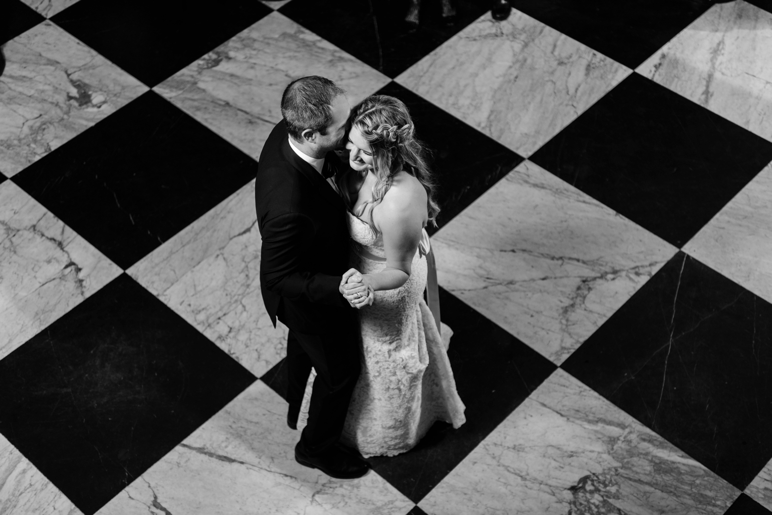 Bride and Groom share a first dance during their reception during their oxford exchange wedding day