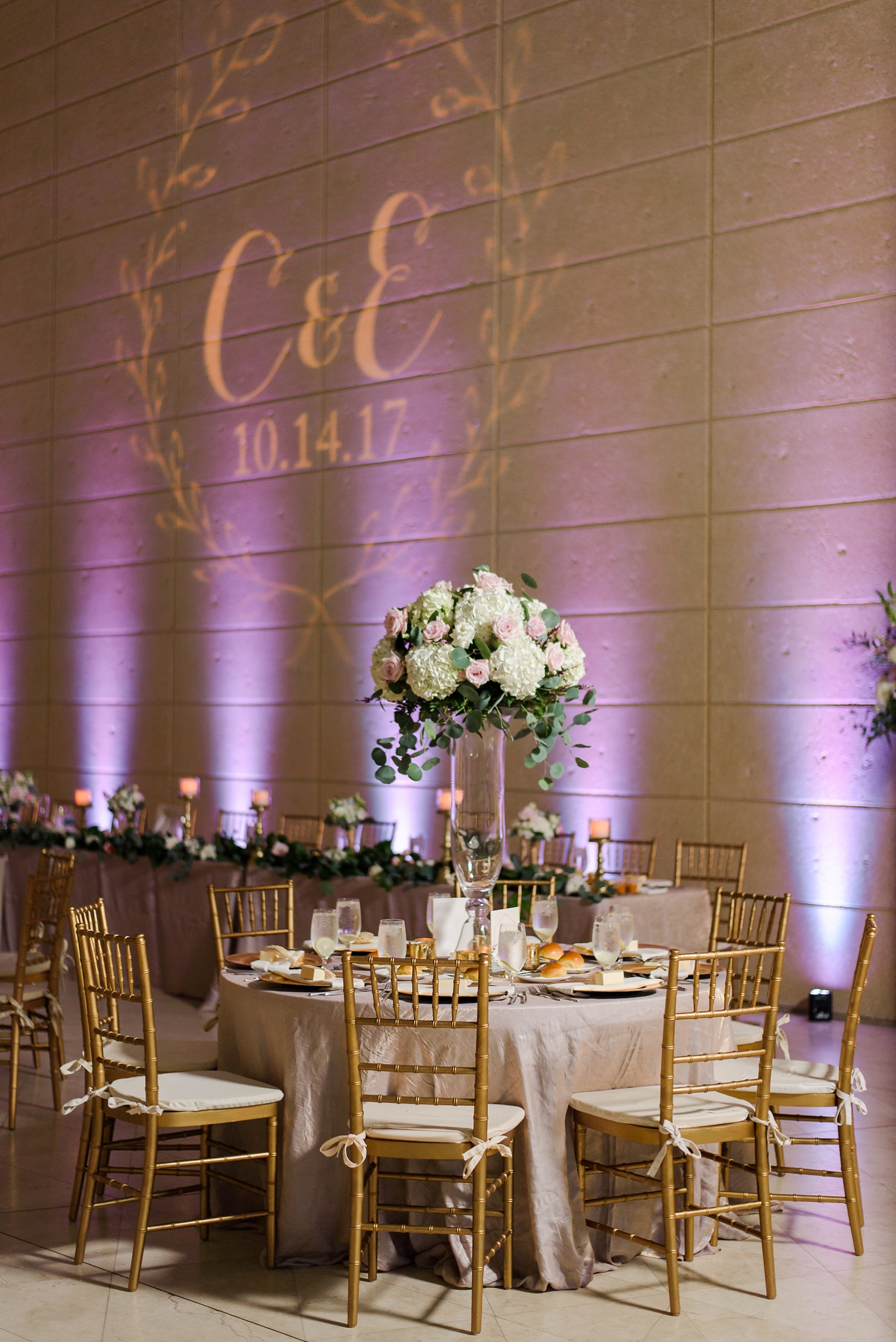 Uplighting and a custom gobo make this reception really stand out at the Museum of Fine Arts by Sarah & Ben