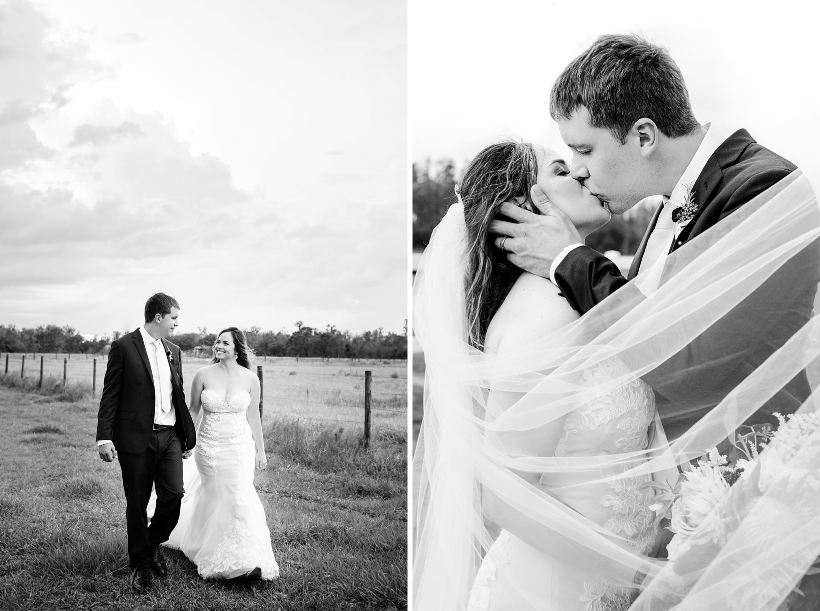 black and white image of the Bride & Groom by Sarah & Ben Photography