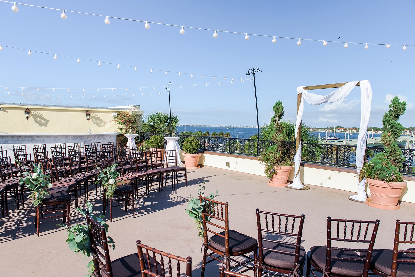 Ceremony space on the rooftop deck of the white room in st. augustine, FL