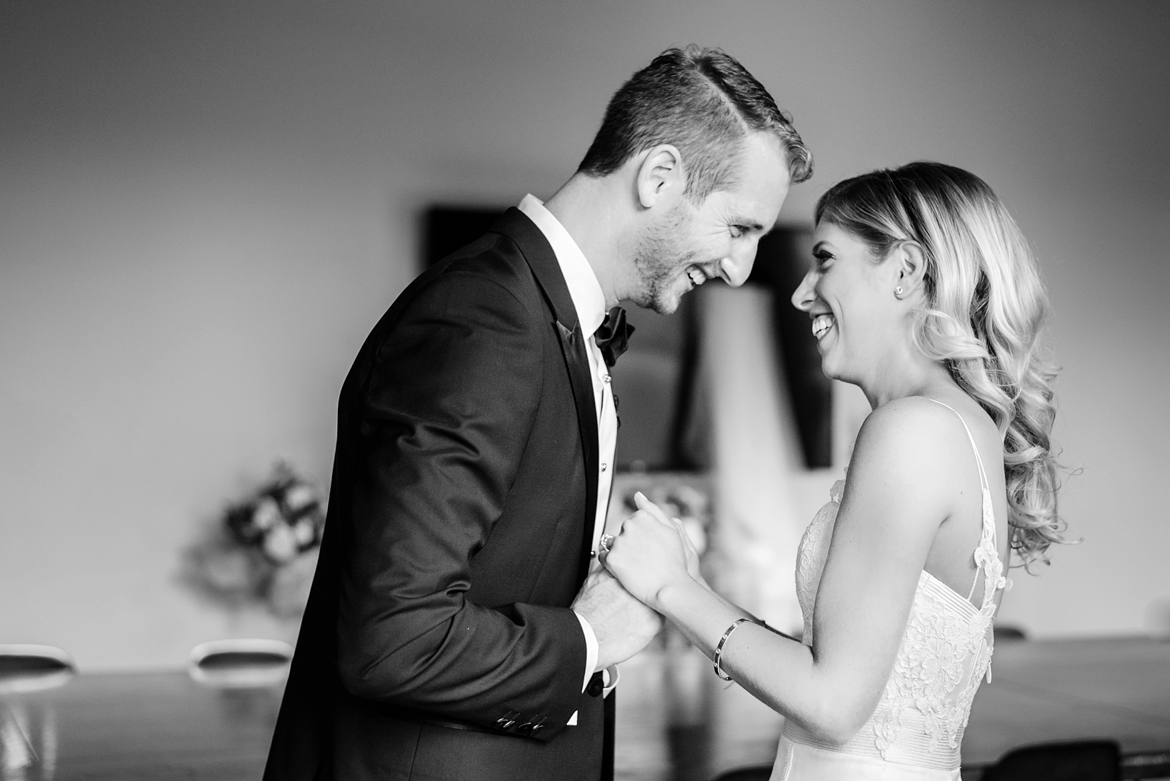 Bride and Groom share a moment as they see each other for the first time on their wedding day
