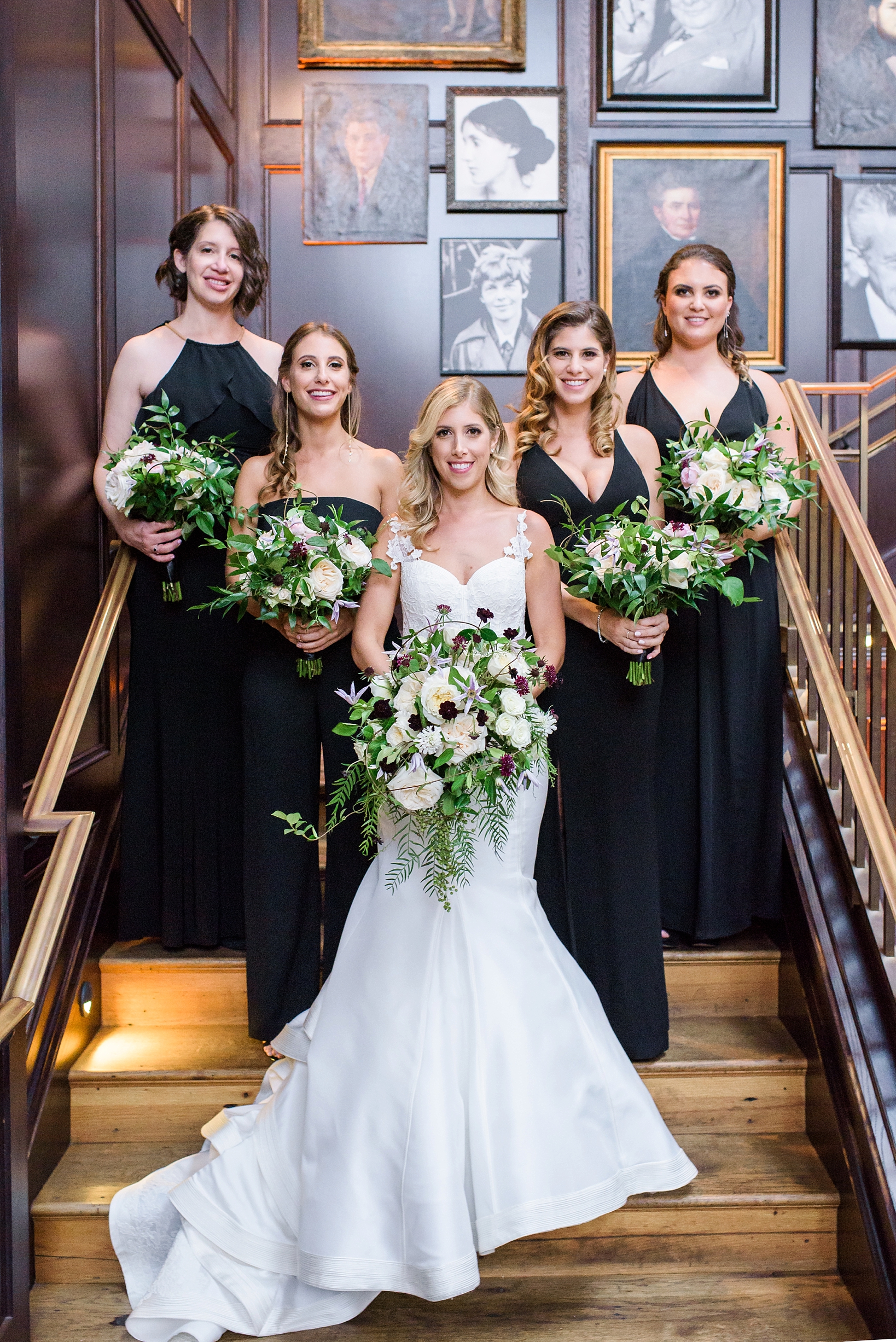 Bride and her Bridesmaids on the steps of the Oxford Exchange in Tampa, FL before the wedding ceremony