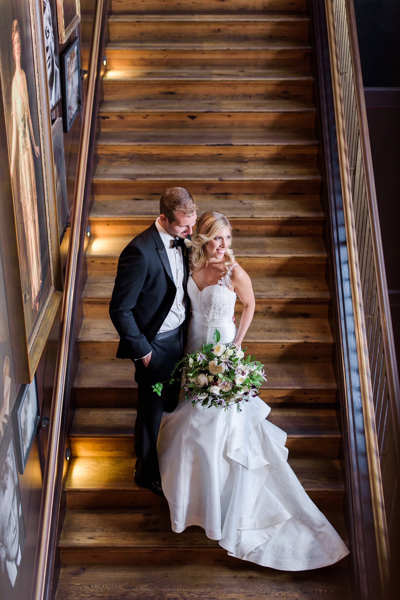 Arial picture of the Bride and Groom on the wooden steps of the Oxford Exchange, FL