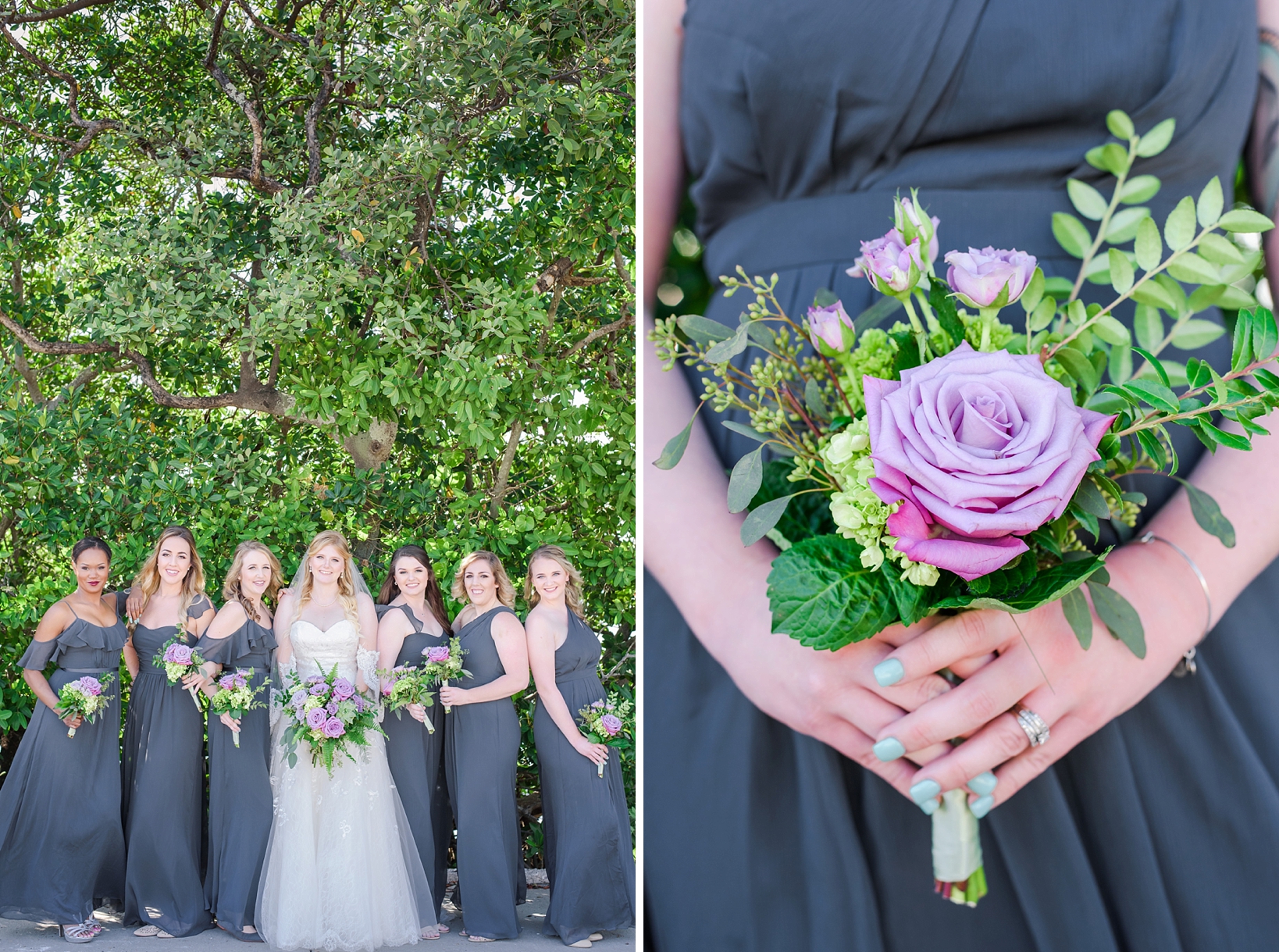 Bridesmaids and the Bride holding their flower bouquets