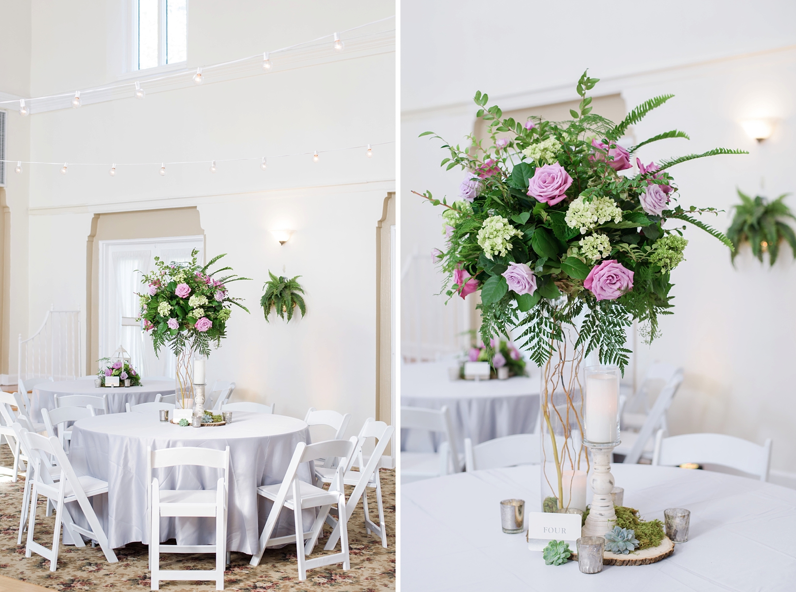 The reception space with floral centerpieces and succulents