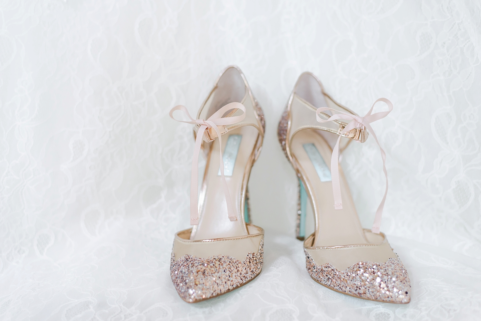 Betsey Johnson heels with glitter on the bride's wedding dress
