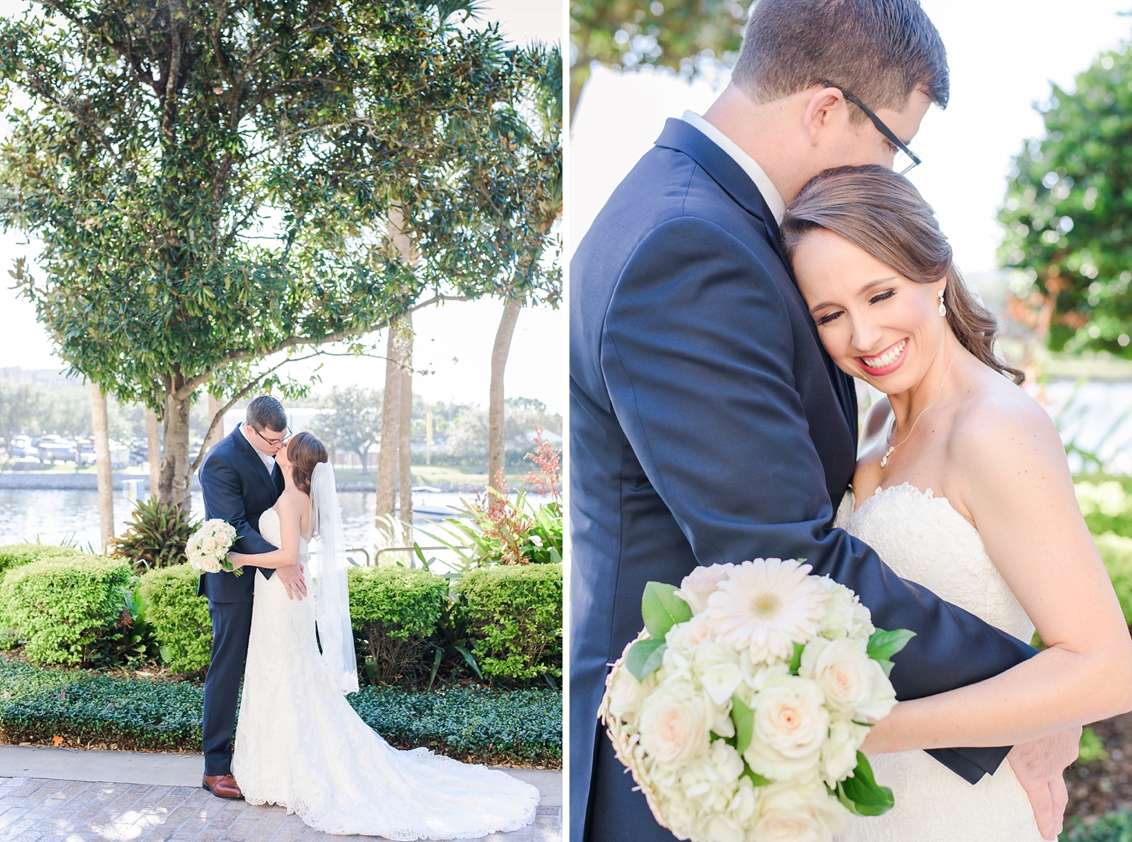 Bride and Groom portraits along the Hillsborough River in Downtown Tampa by Sarah & Ben Photography