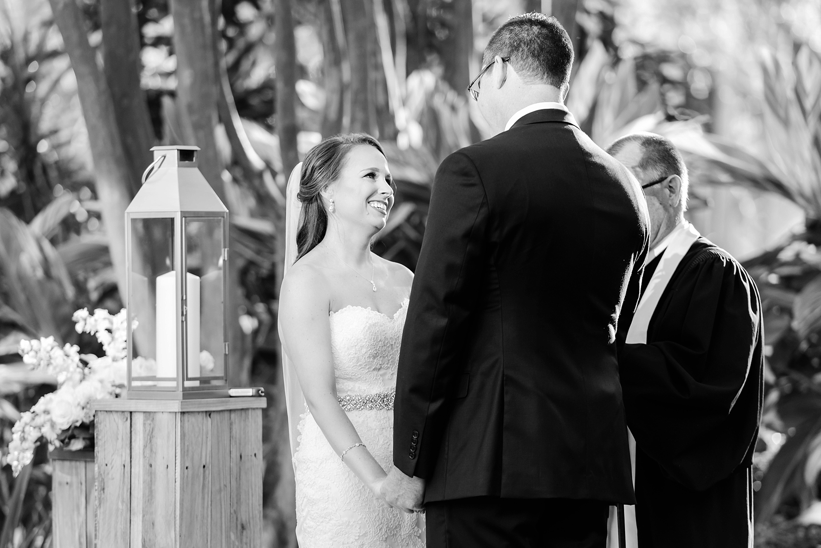 Black and white image of the couple during their ceremony.