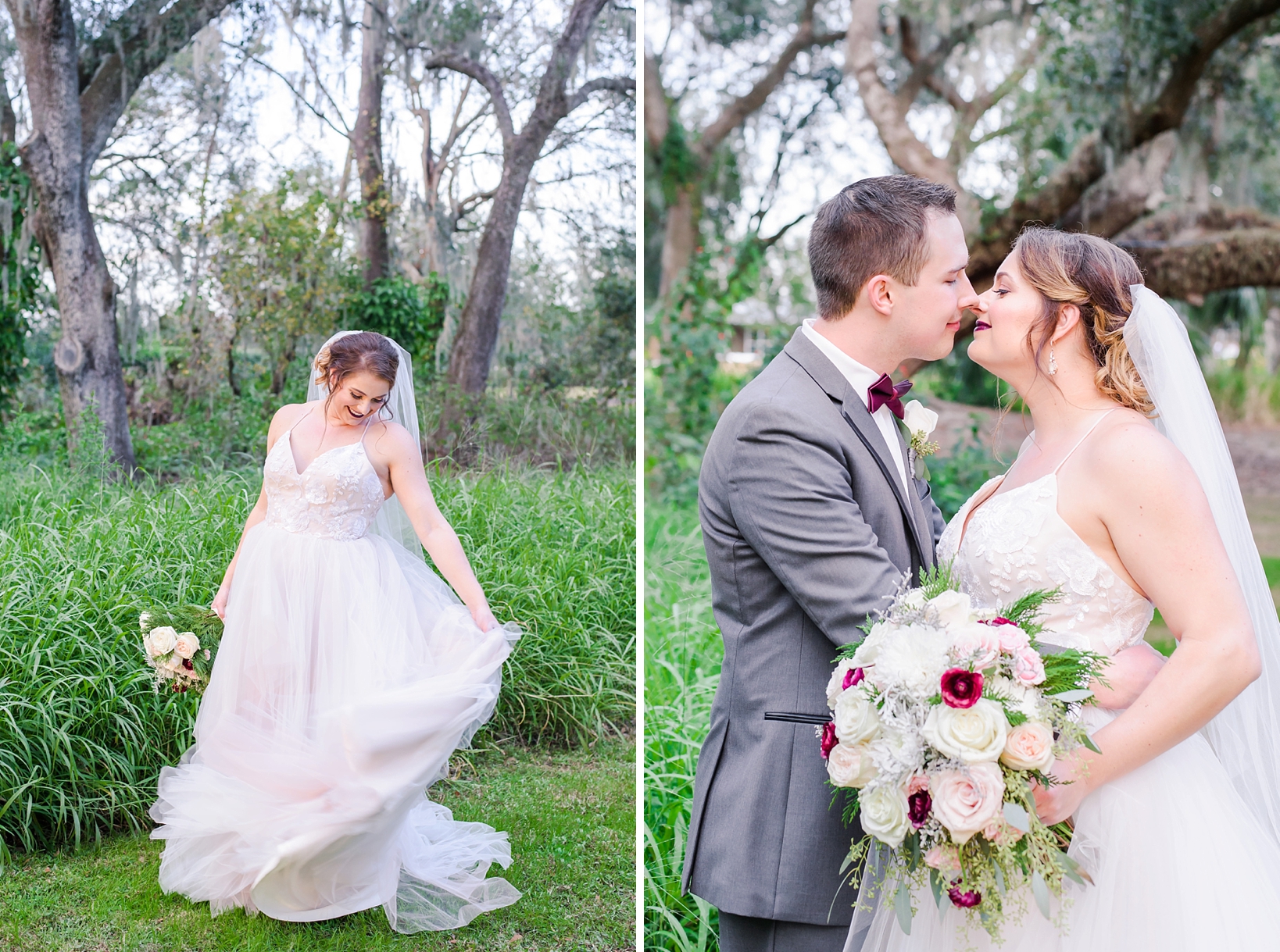 Bride frolicking in the forest with her Hayley Paige Wedding Dress