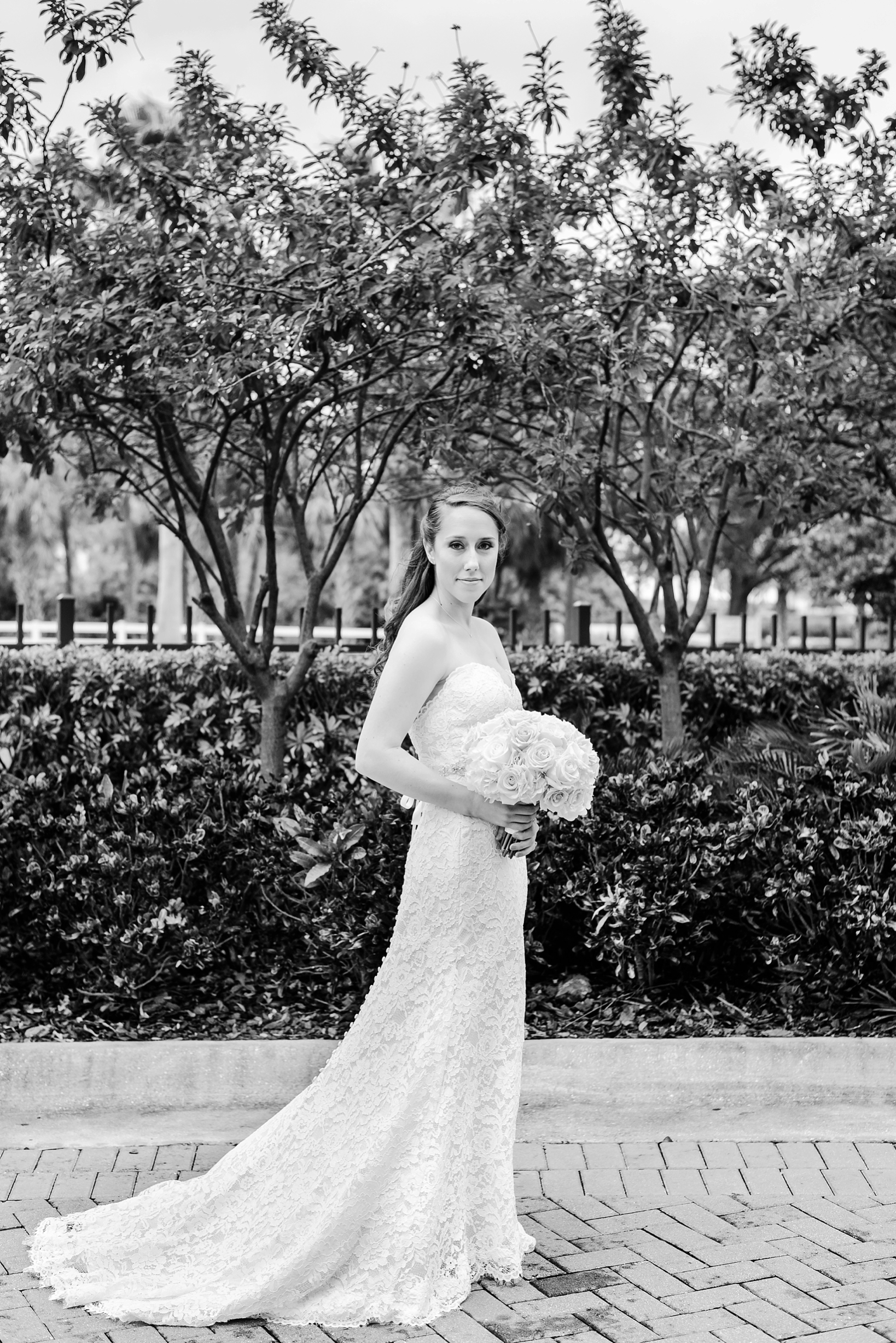 Black and white classic image of the bride on her wedding day
