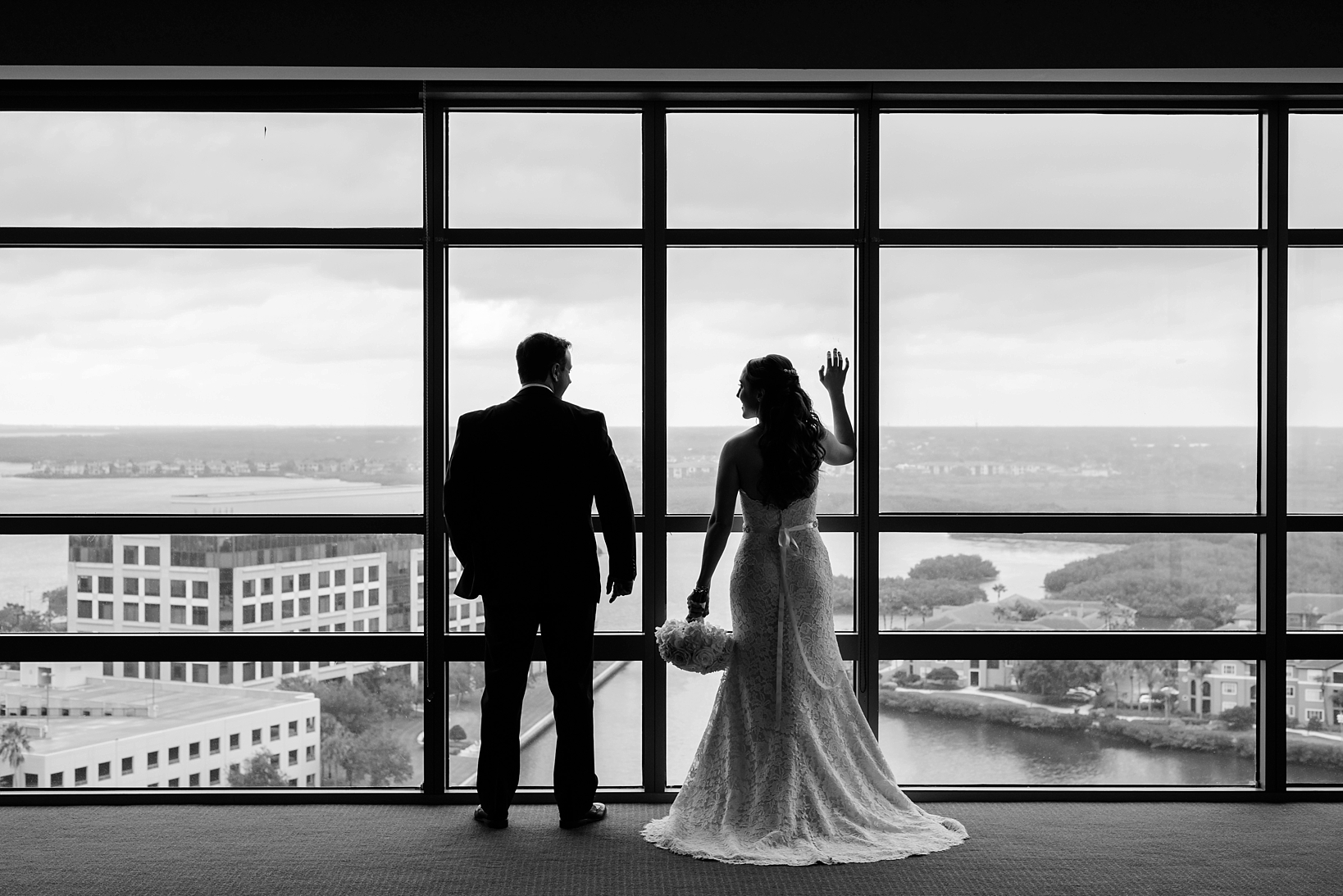 Silhouette of the Bride and Groom in Black and White