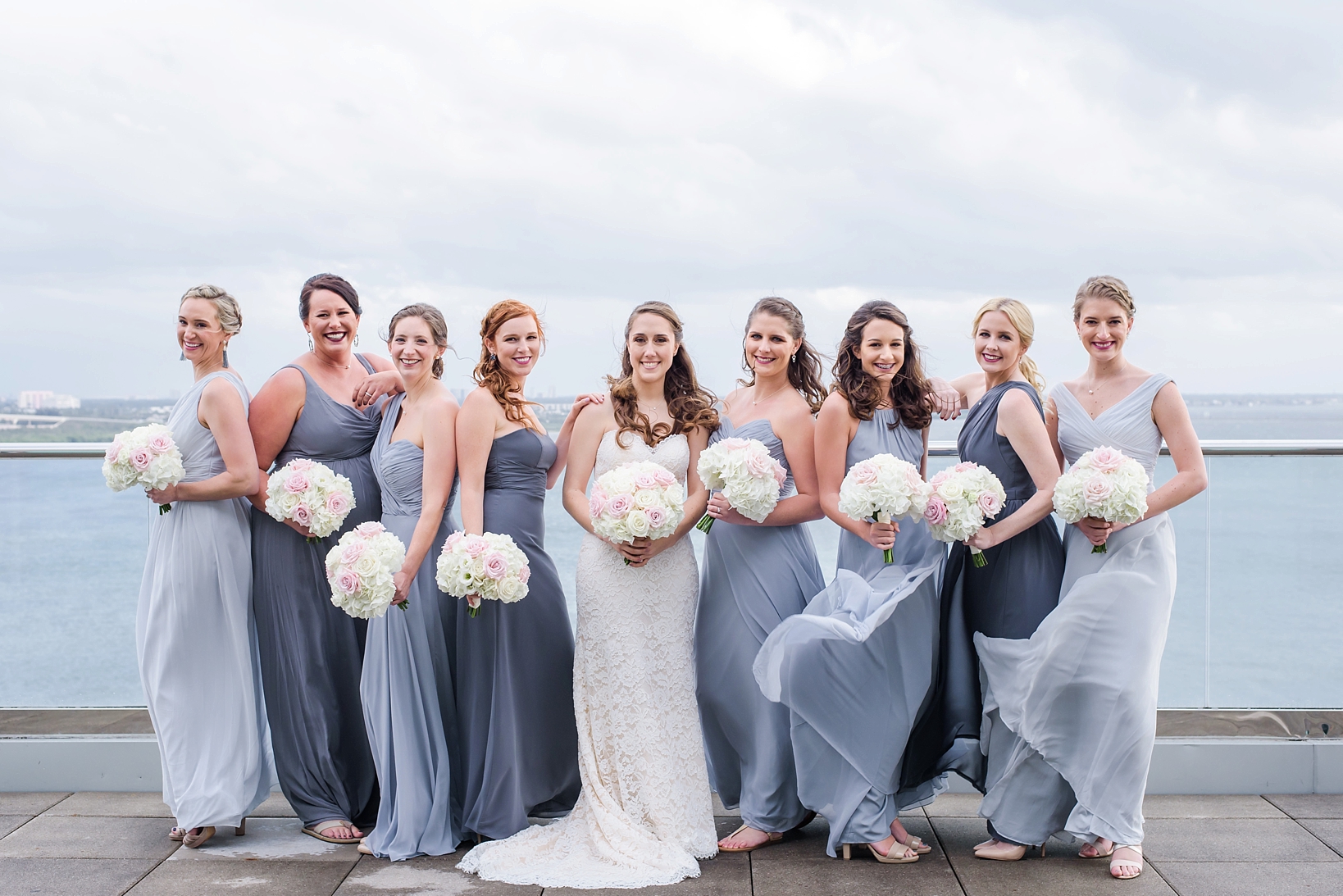 Bride and Her Bridesmaids on the rooftop deck of the Westin Tampa Bay