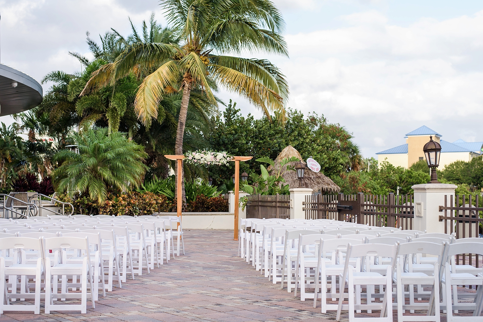 The ceremony space with hand made wooden altar and floral decor