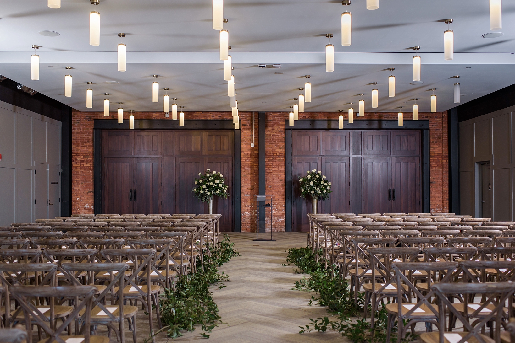 The social room inside Armature Works where the wedding ceremony is setup