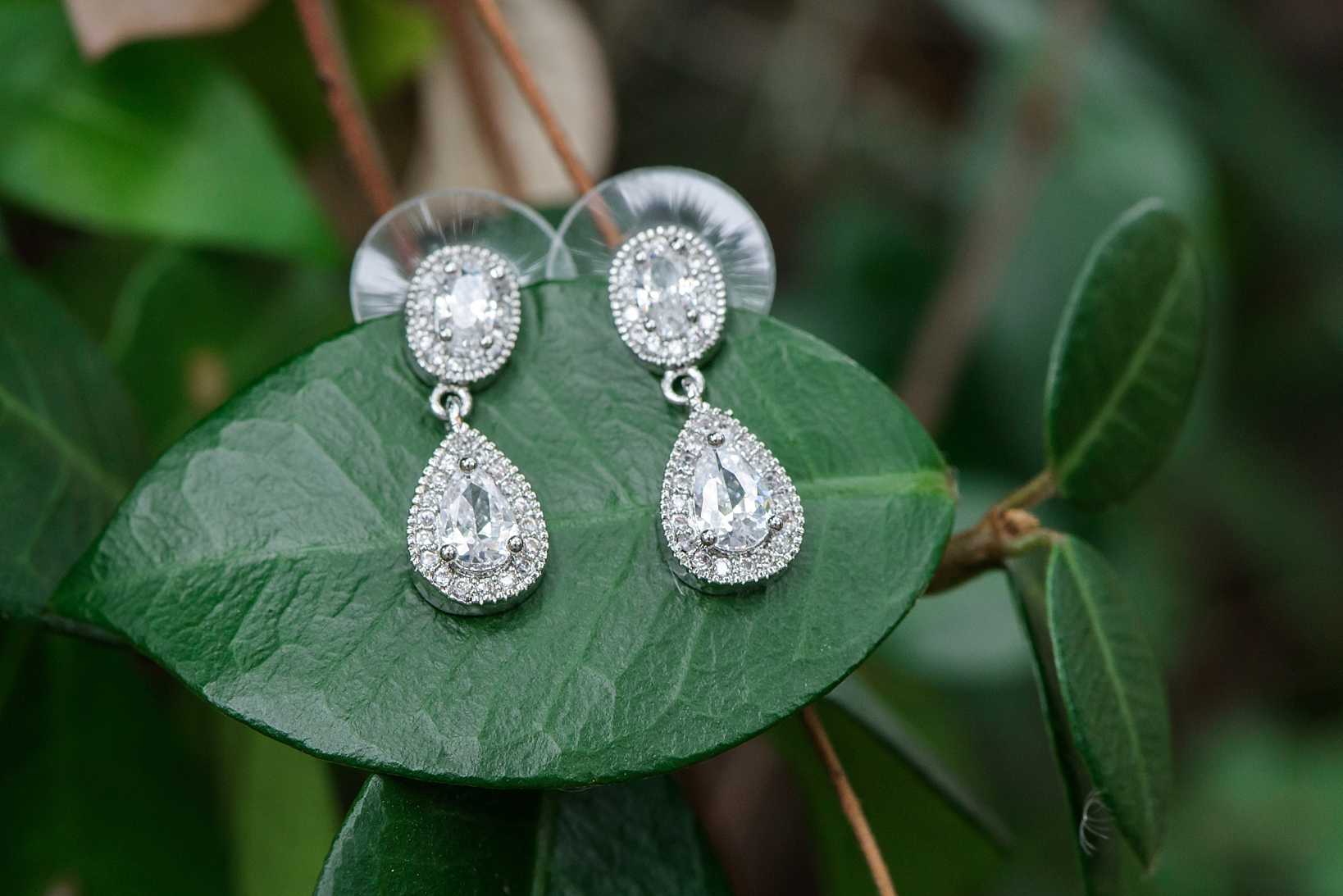 The wedding earrings on a leaf
