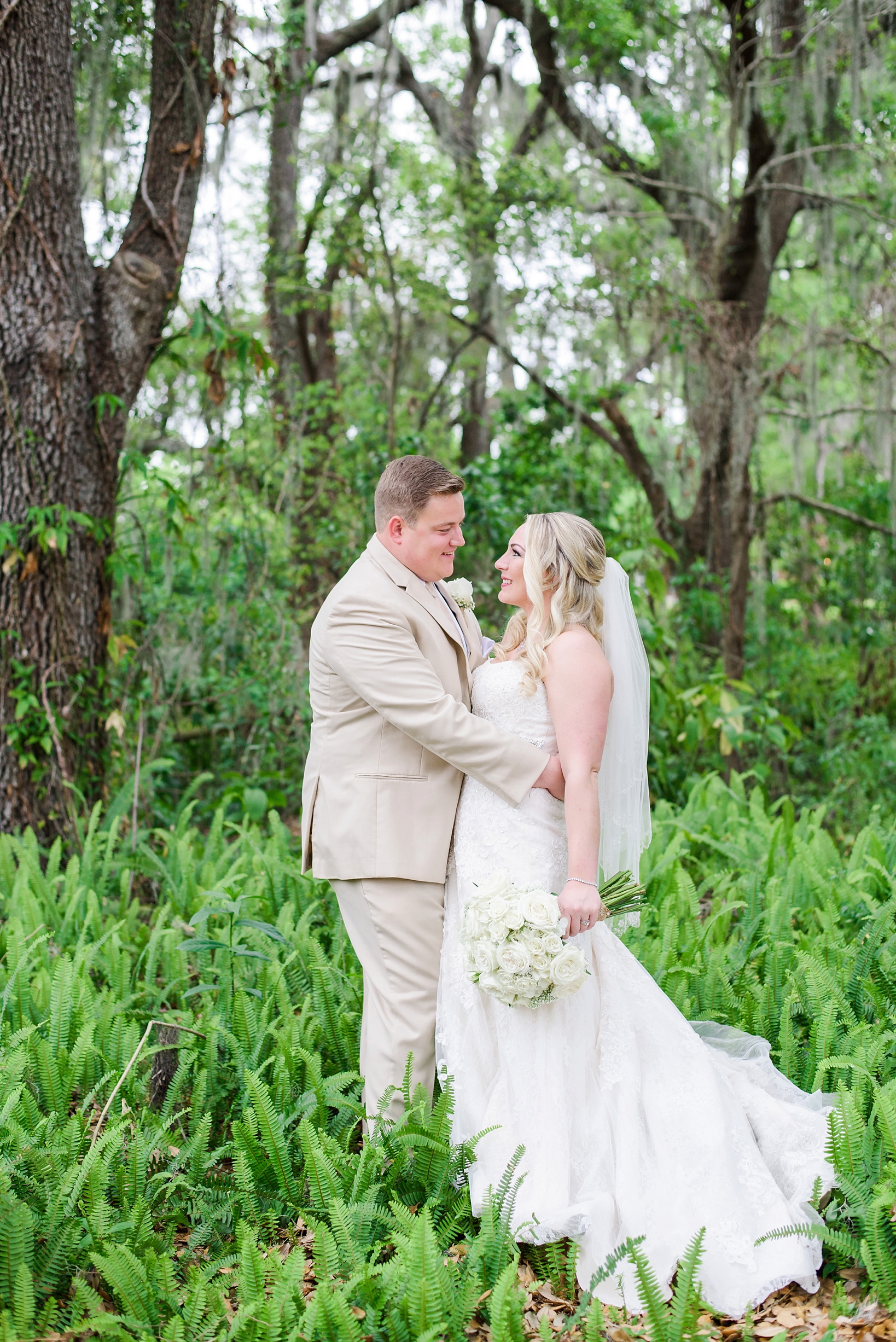 Bride and Groom portraits in the ferns of Florida