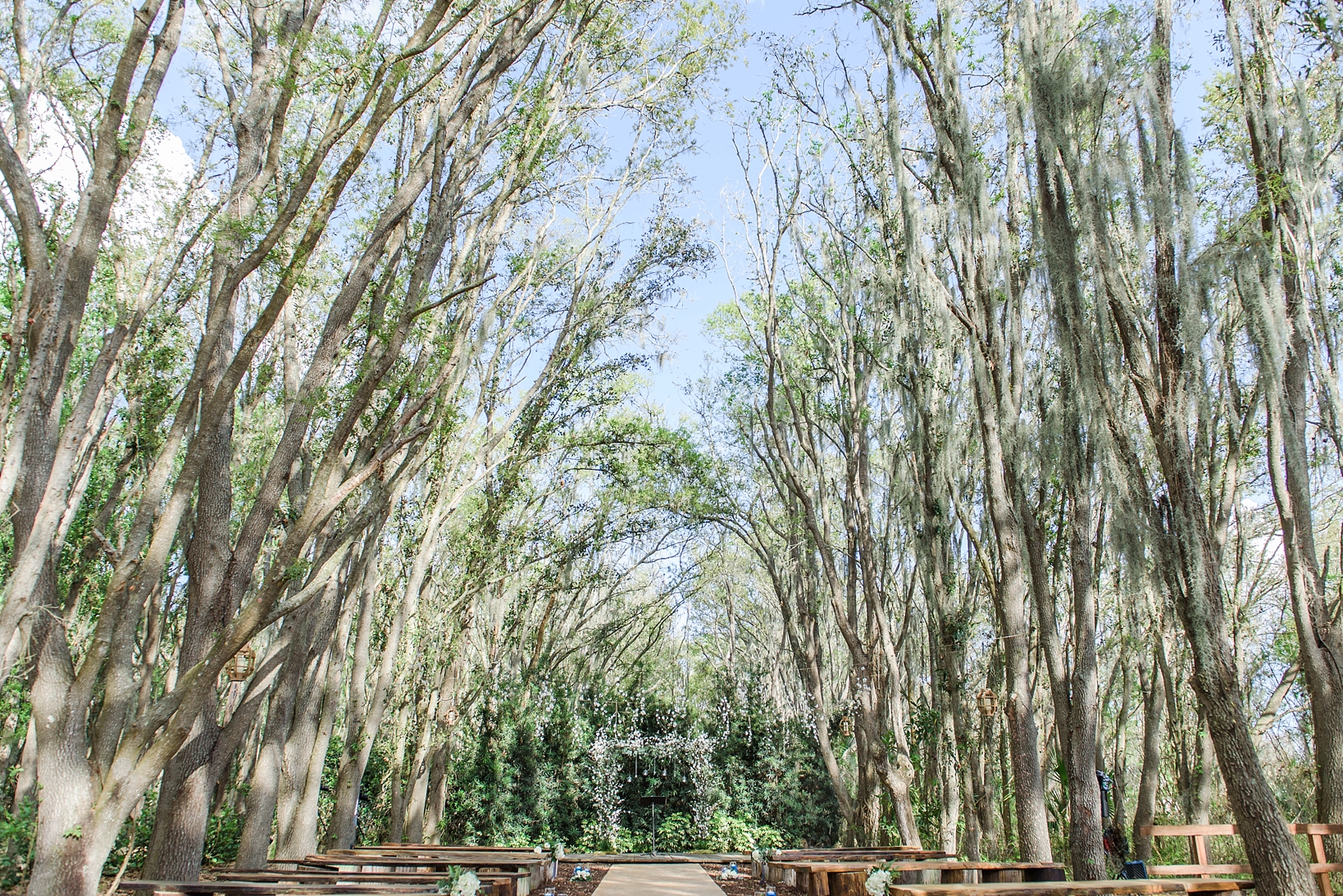 The amazing tree lined ceremony space at the florida rustic barn wedding venue in Plant City, FL by Sarah & Ben Photography