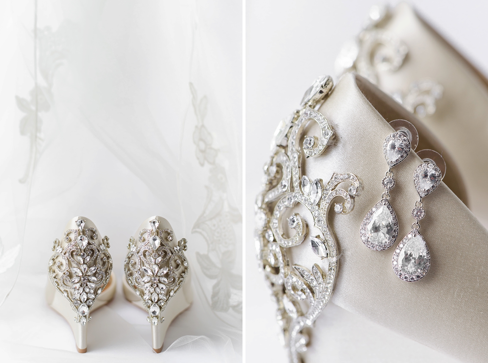 The rhinestone details of the bridal shoes by Sarah & Ben Photography
