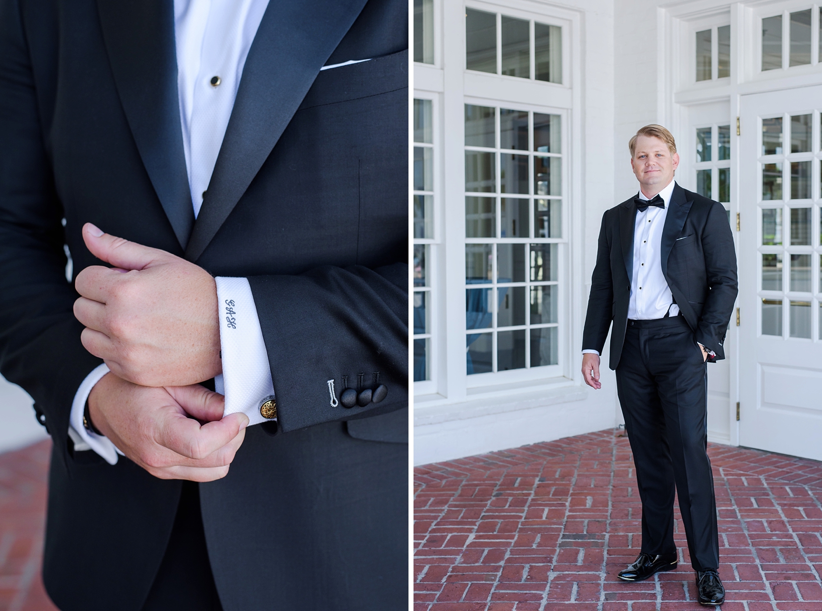 Groom wearing custom embroidered shirt and suit at the Tampa Yacht Club in Florida