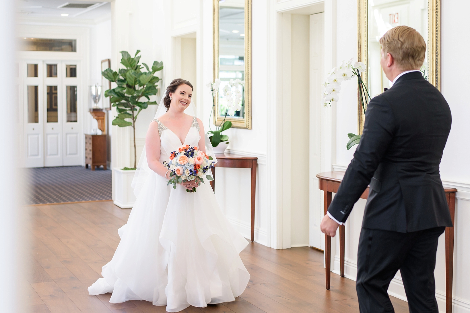 Bride seeing her Groom for the first time on their wedding day by Sarah & Ben Photography