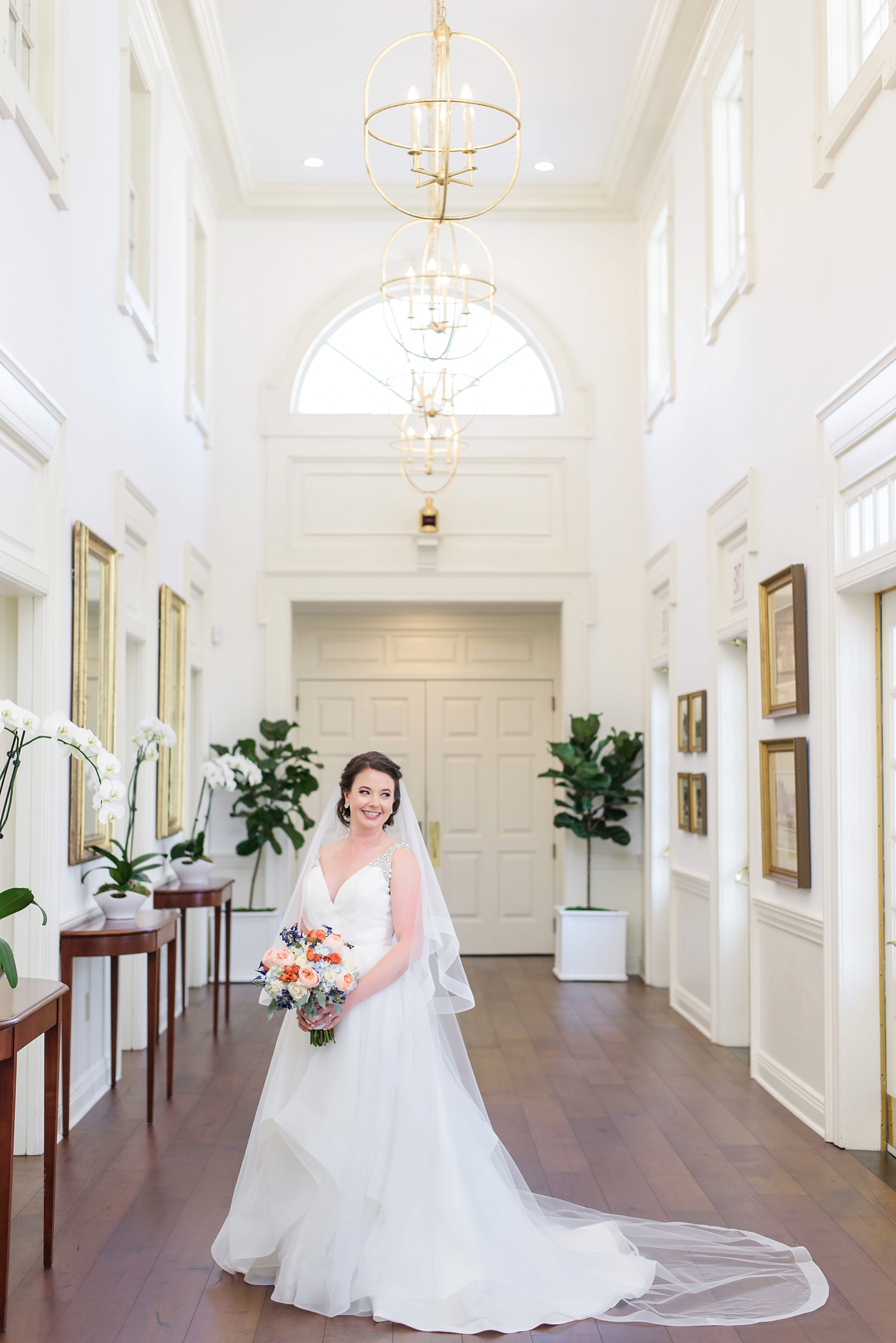 Classic portrait of the Bride in the halls of the Tampa Yacht and Country Club