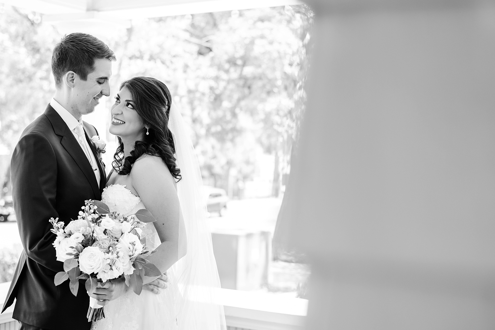 Black and White image of the Bride and Groom by Sarah & Ben Photography