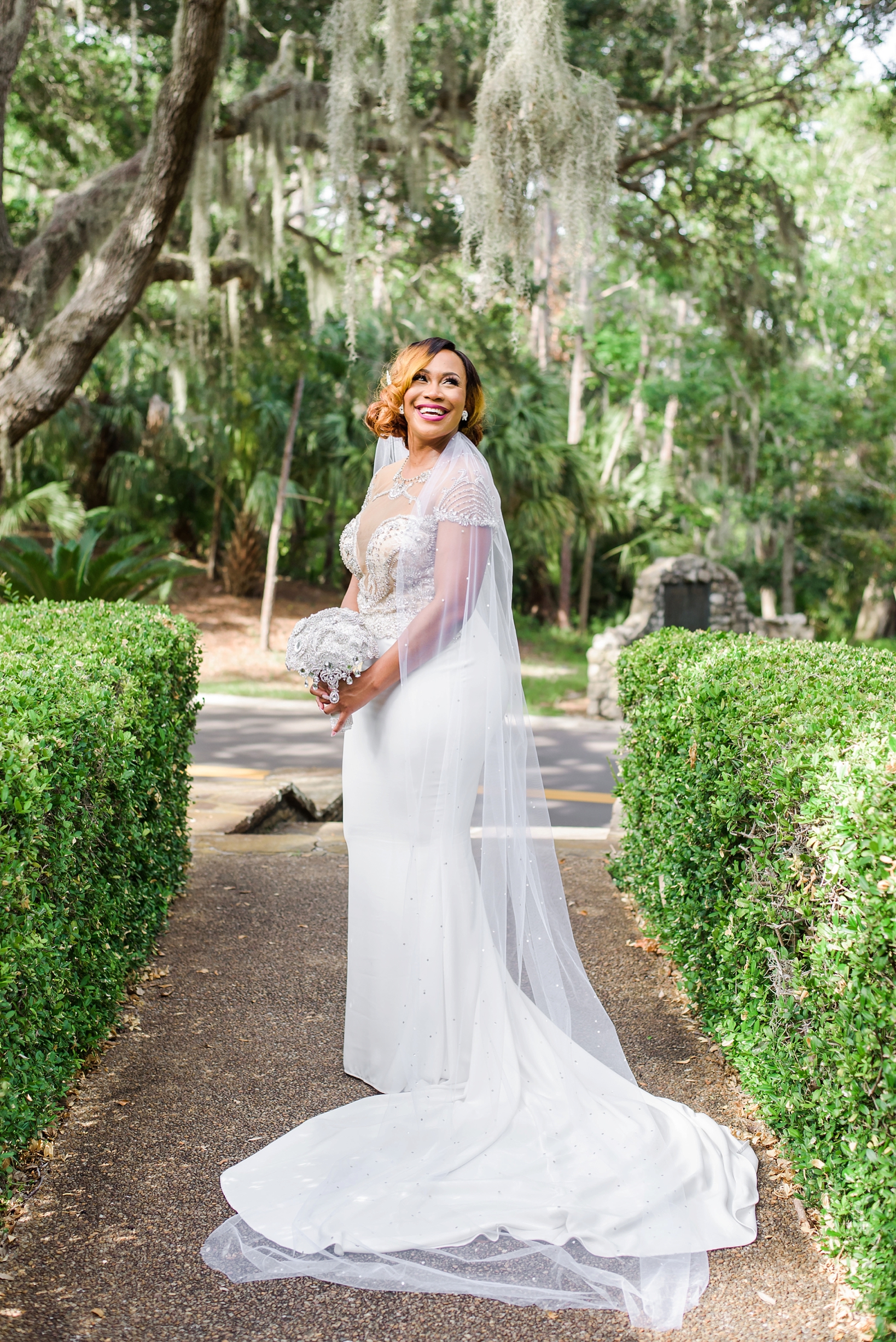An amazing photograph of the Bride in a park in Safety Harbor, FL