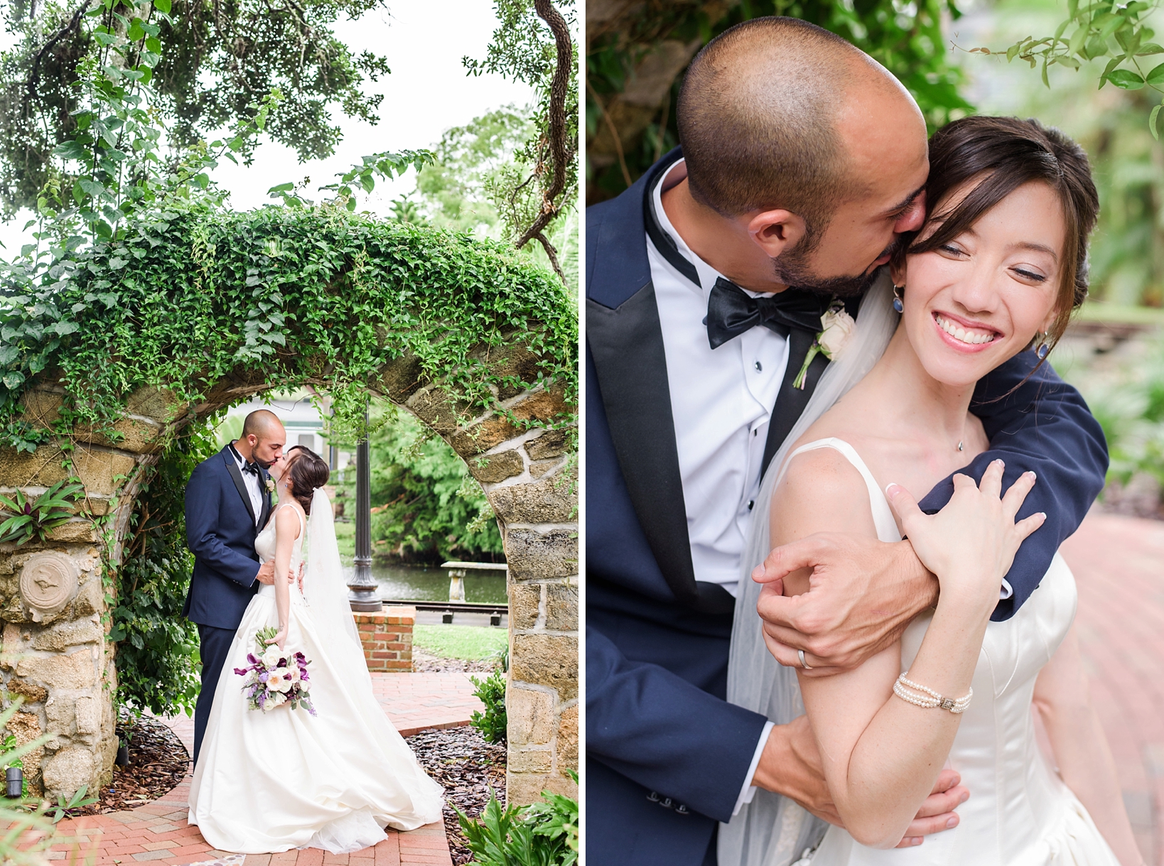 Bride and Groom portraits around the gardens of the estate on the halifax in port orange, FL by Sarah & Ben Photography