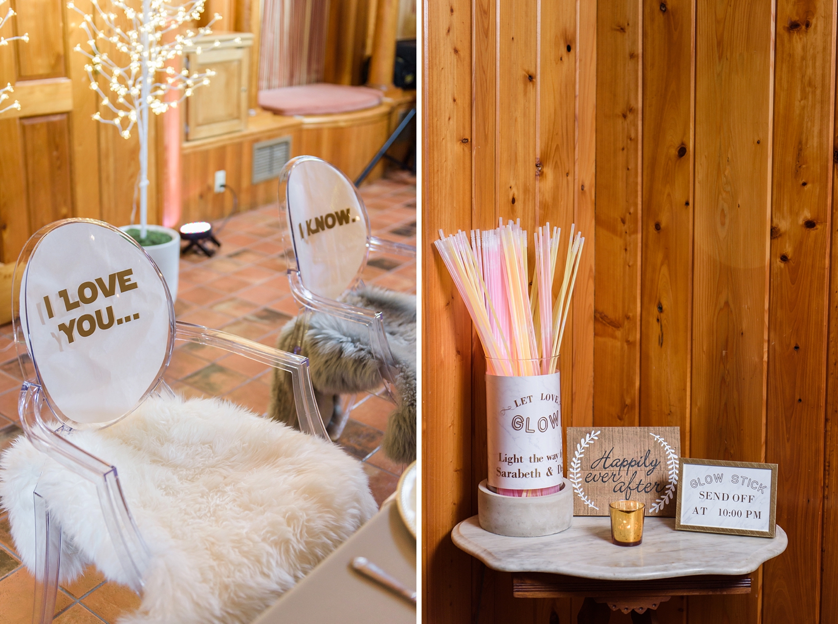 Star Wars themed chairs for the bride and groom by Sarah & Ben Photography