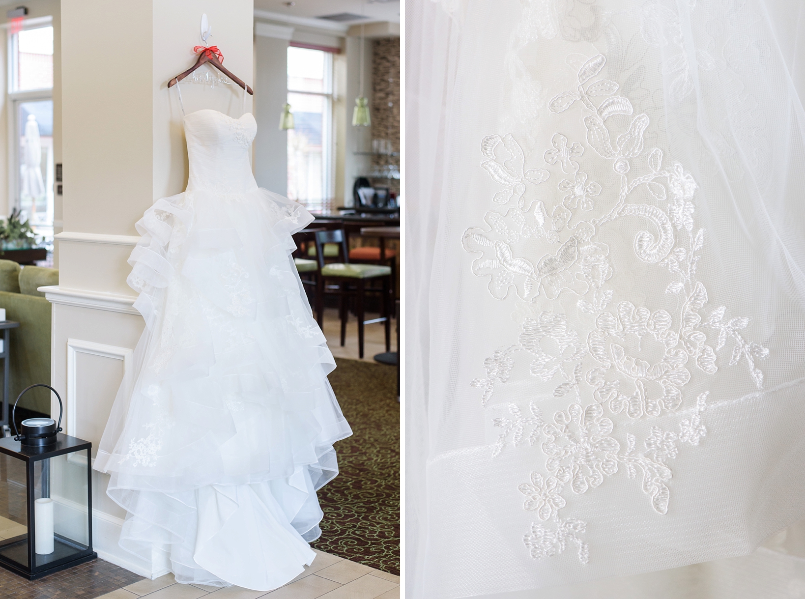 The wedding dress with small lace details throughout