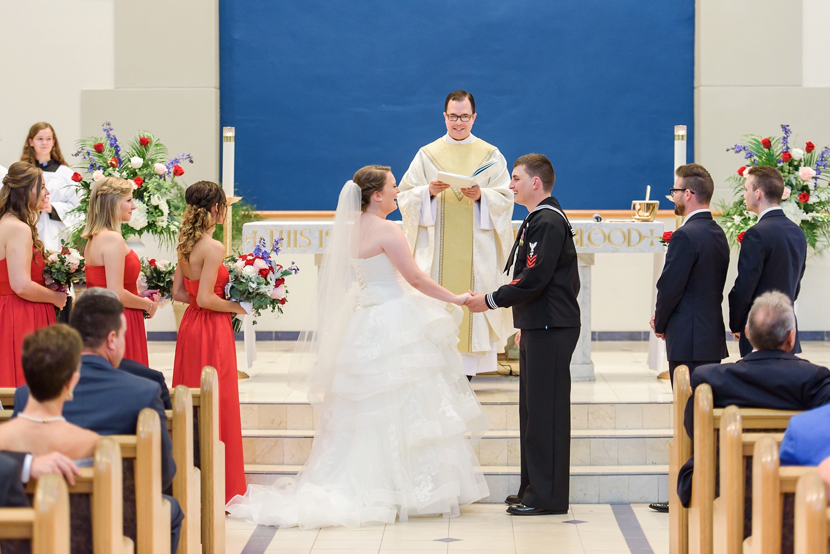 Bride and Groom holding hands during their wedding ceremony in Tampa, Florida