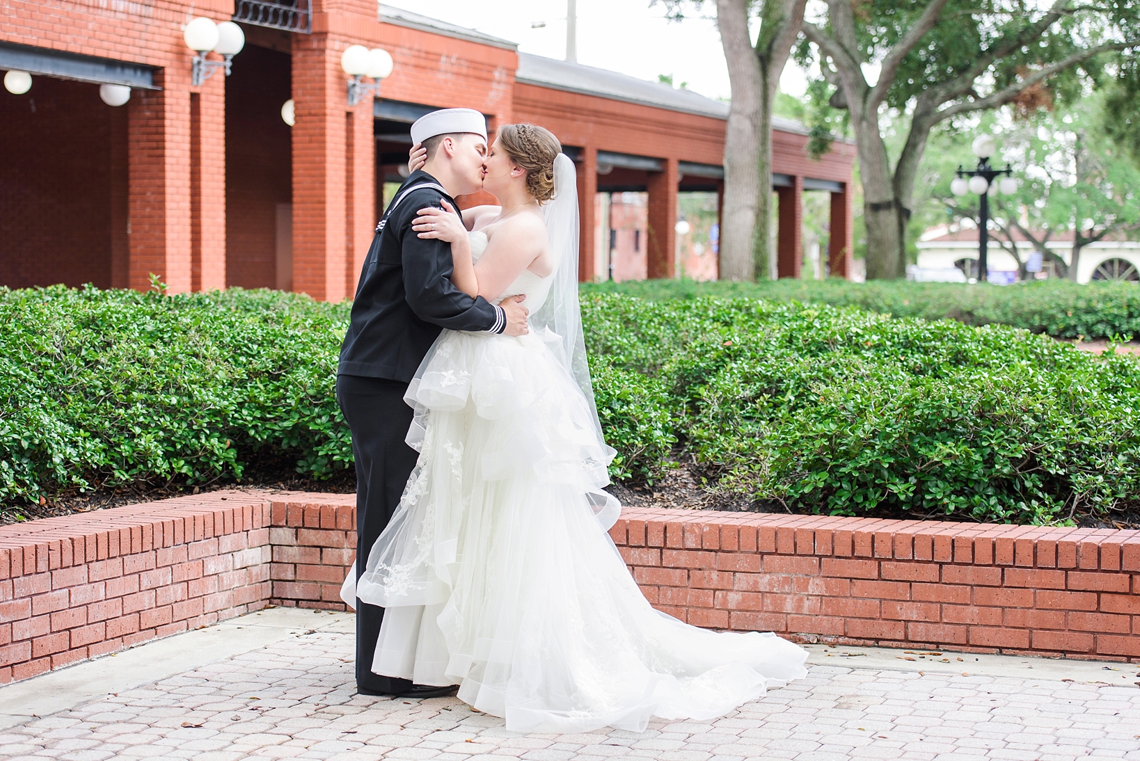 Bride and Groom kissing in downtown Ybor City, Florida
