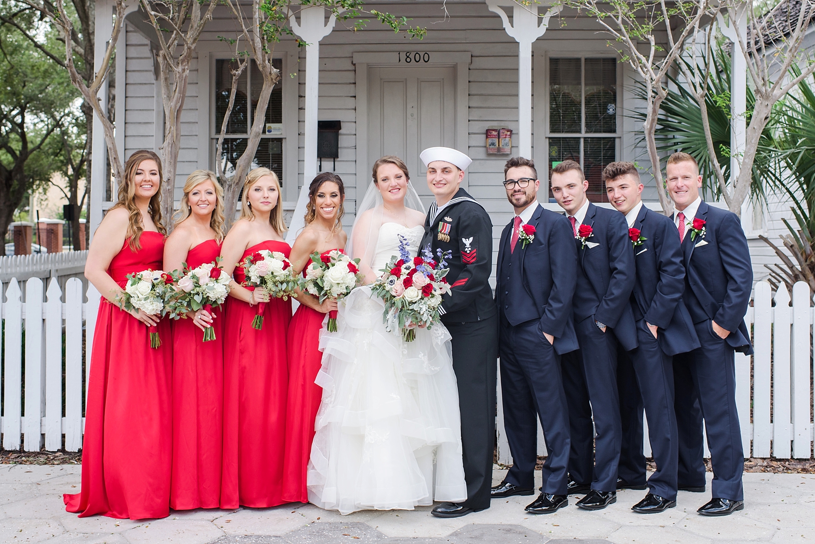 The entire wedding party in Historic Ybor City, Tampa Florida