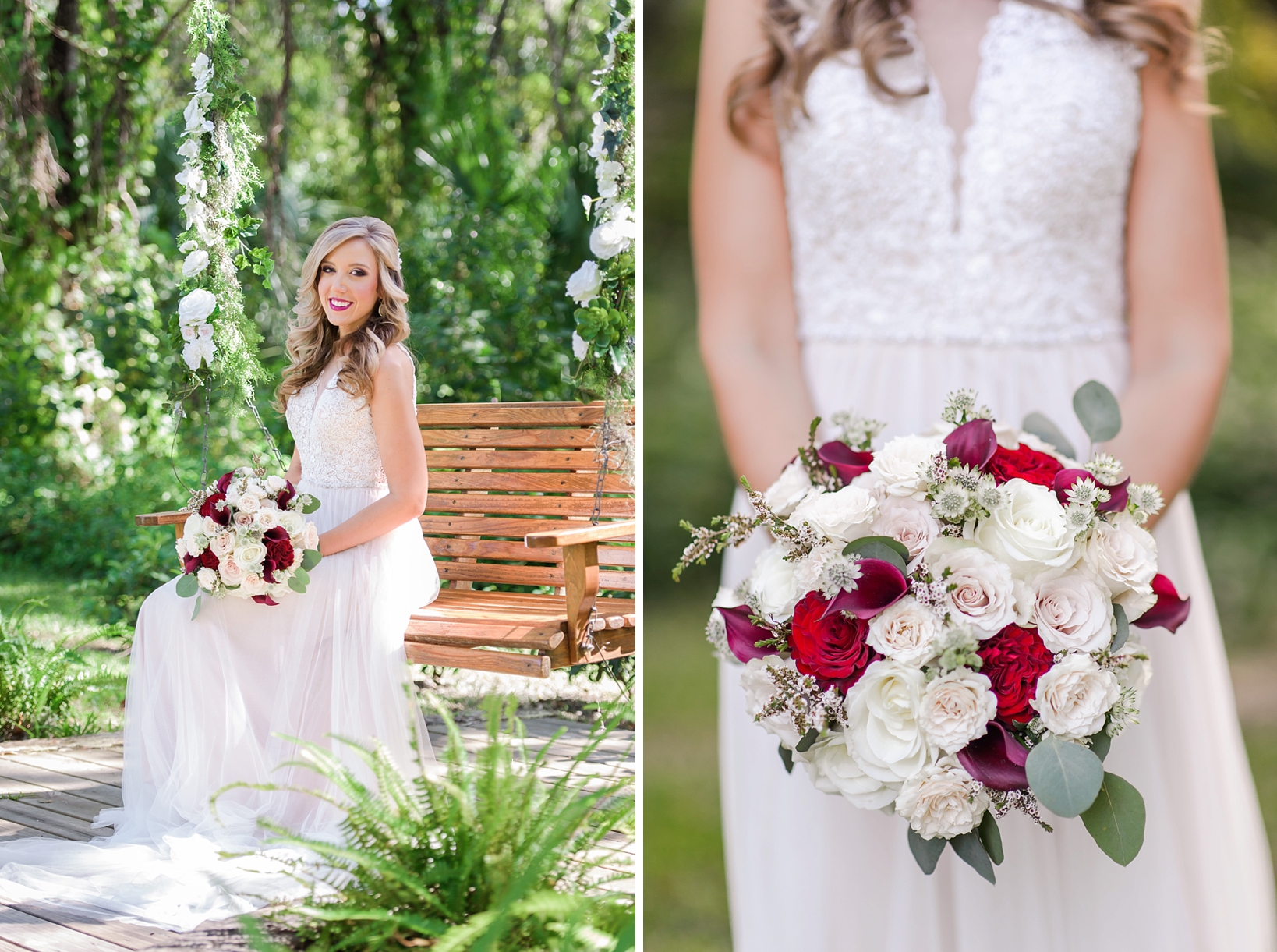 Bridal portrait and the huge floral bouquet of roses by Sarah & Ben Photography 