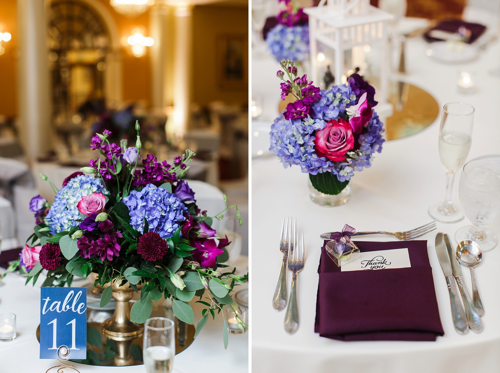 Floral centerpieces and table settings at the safety harbor resort and spa