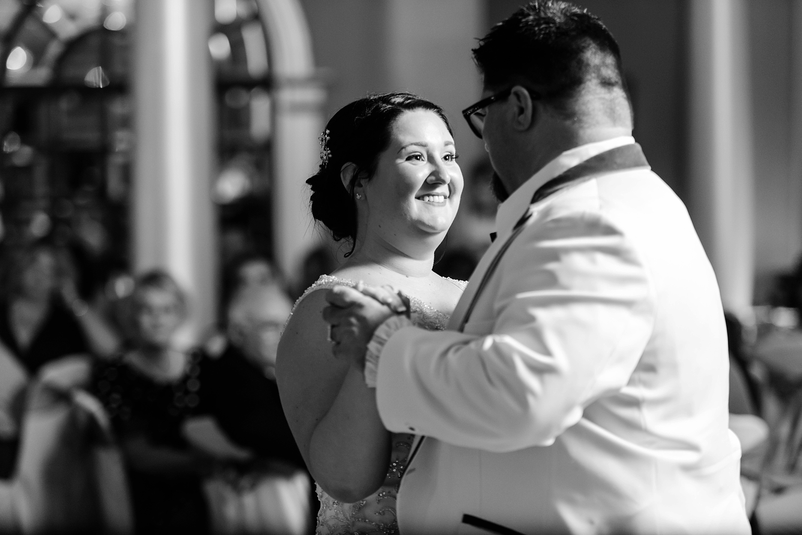 Father/ Daughter dance in timeless black and white by Sarah & Ben Photography