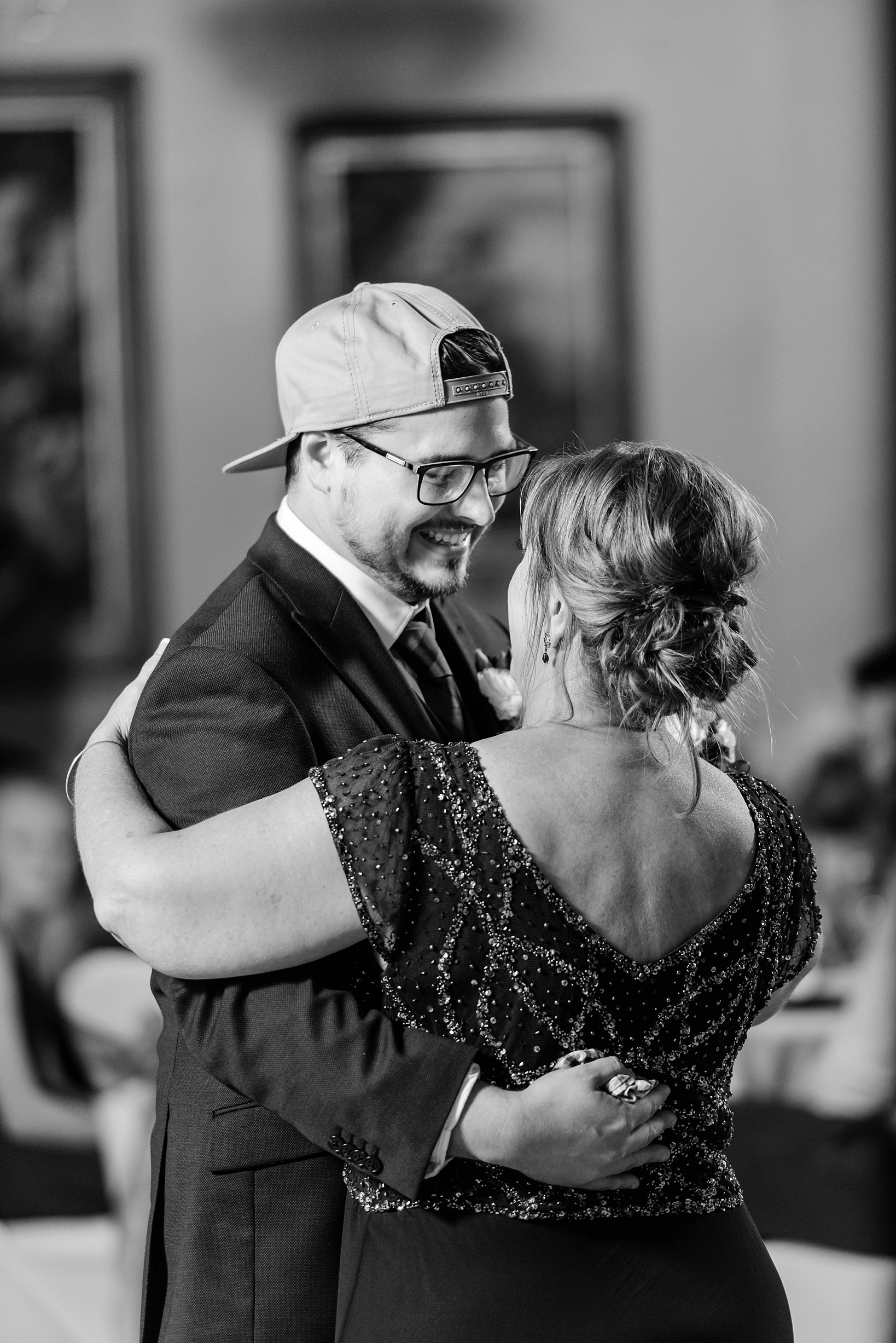Mother/ Son dance in classic black and white by Sarah & Ben Photography