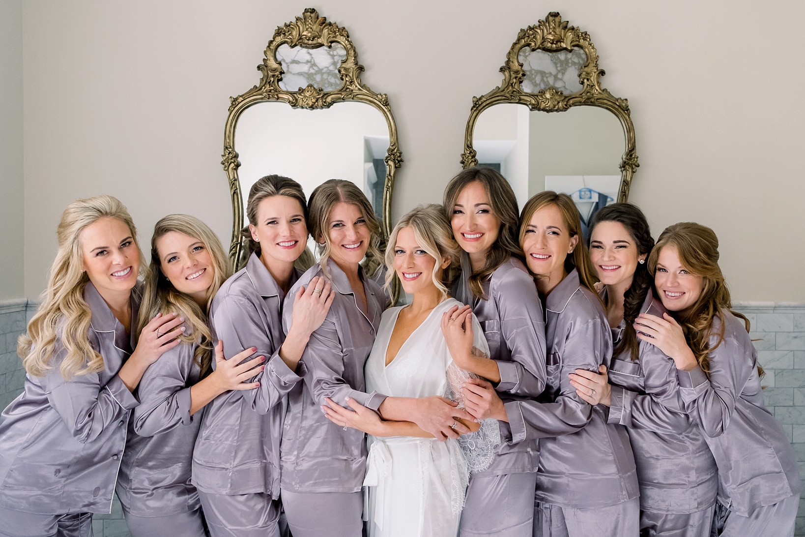 Bride and her girls in matching pajamas at the orlo in tampa, florida