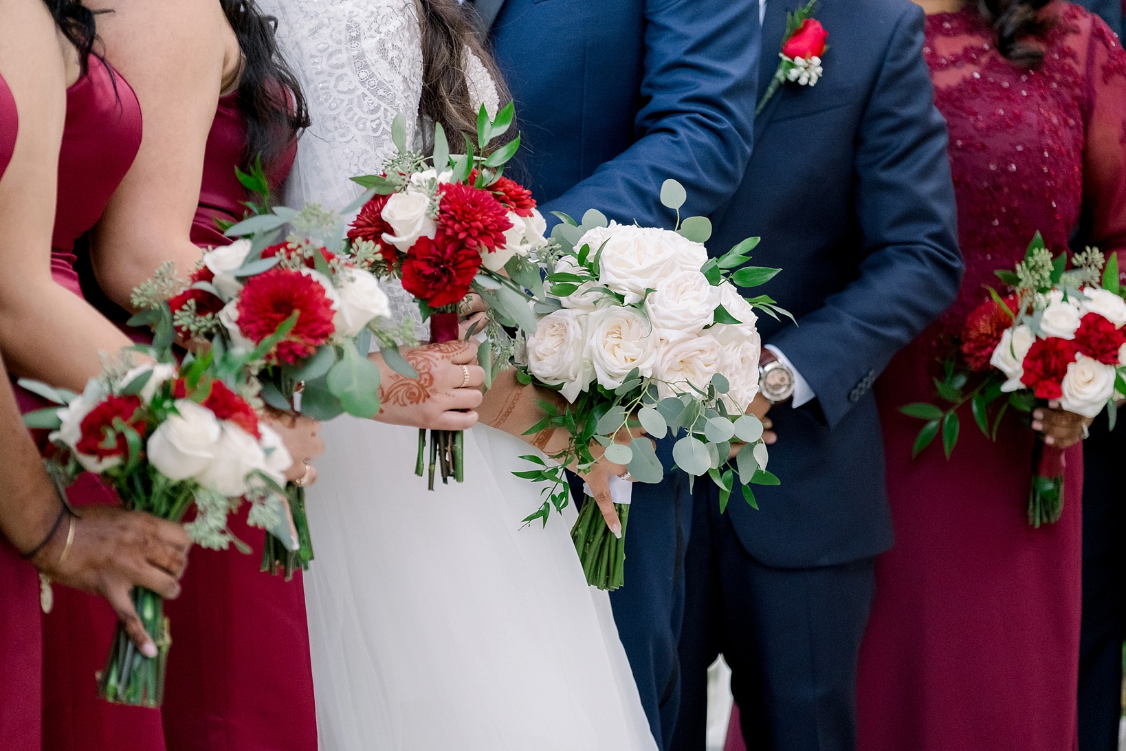 The floral arrangements of the bridal party