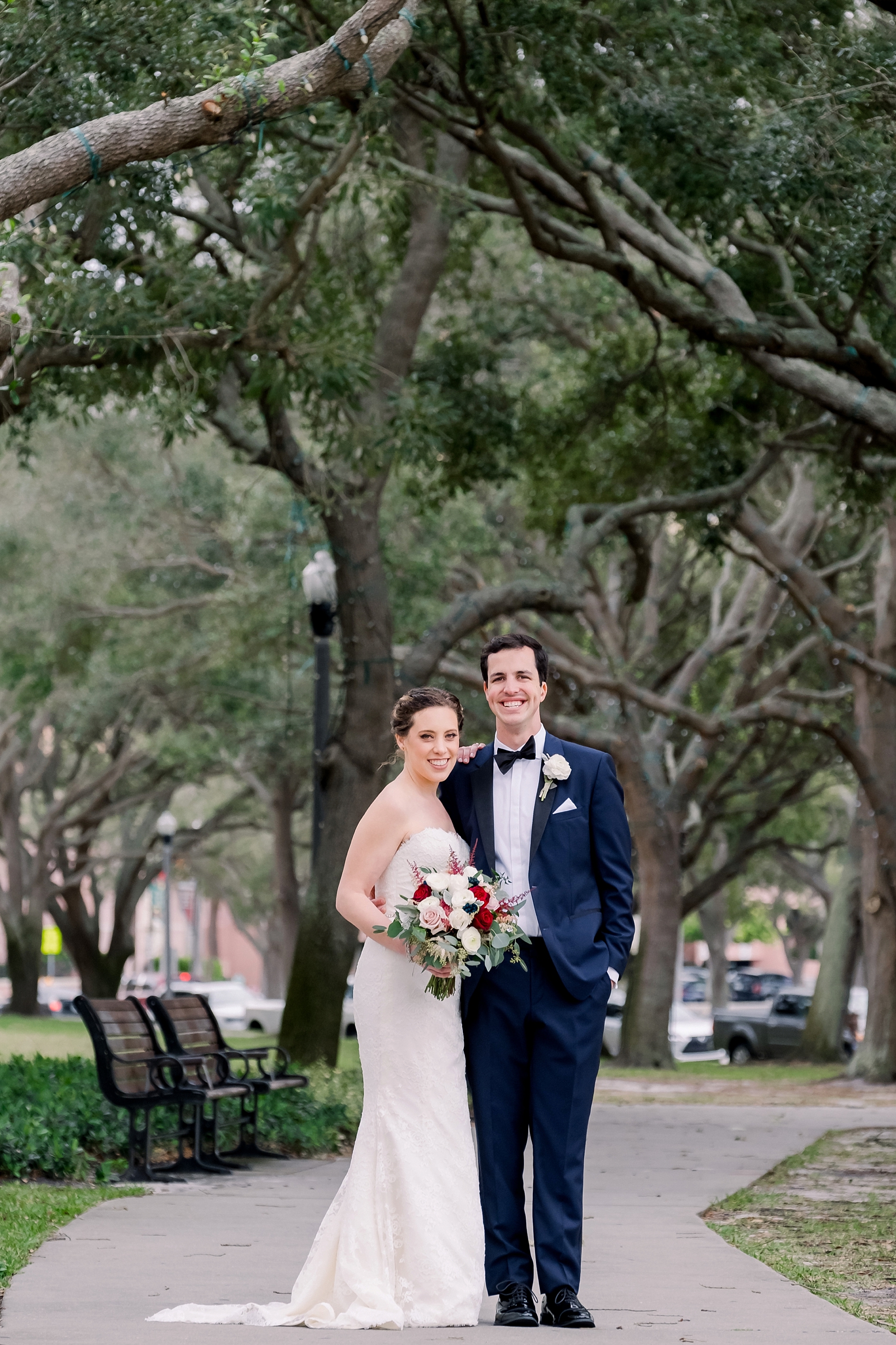 Bride and Groom in Straub park in Downtown St. petersburg by Sarah & Ben Photography