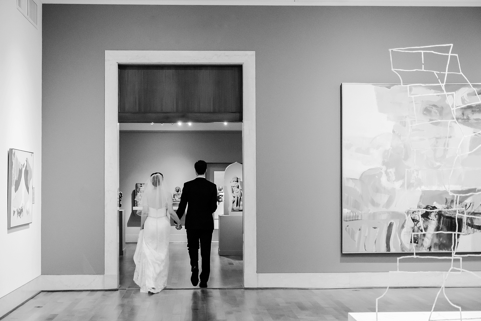 Bride and Groom stroll the halls of the Museum of Fine Arts by Sarah & Ben Photography