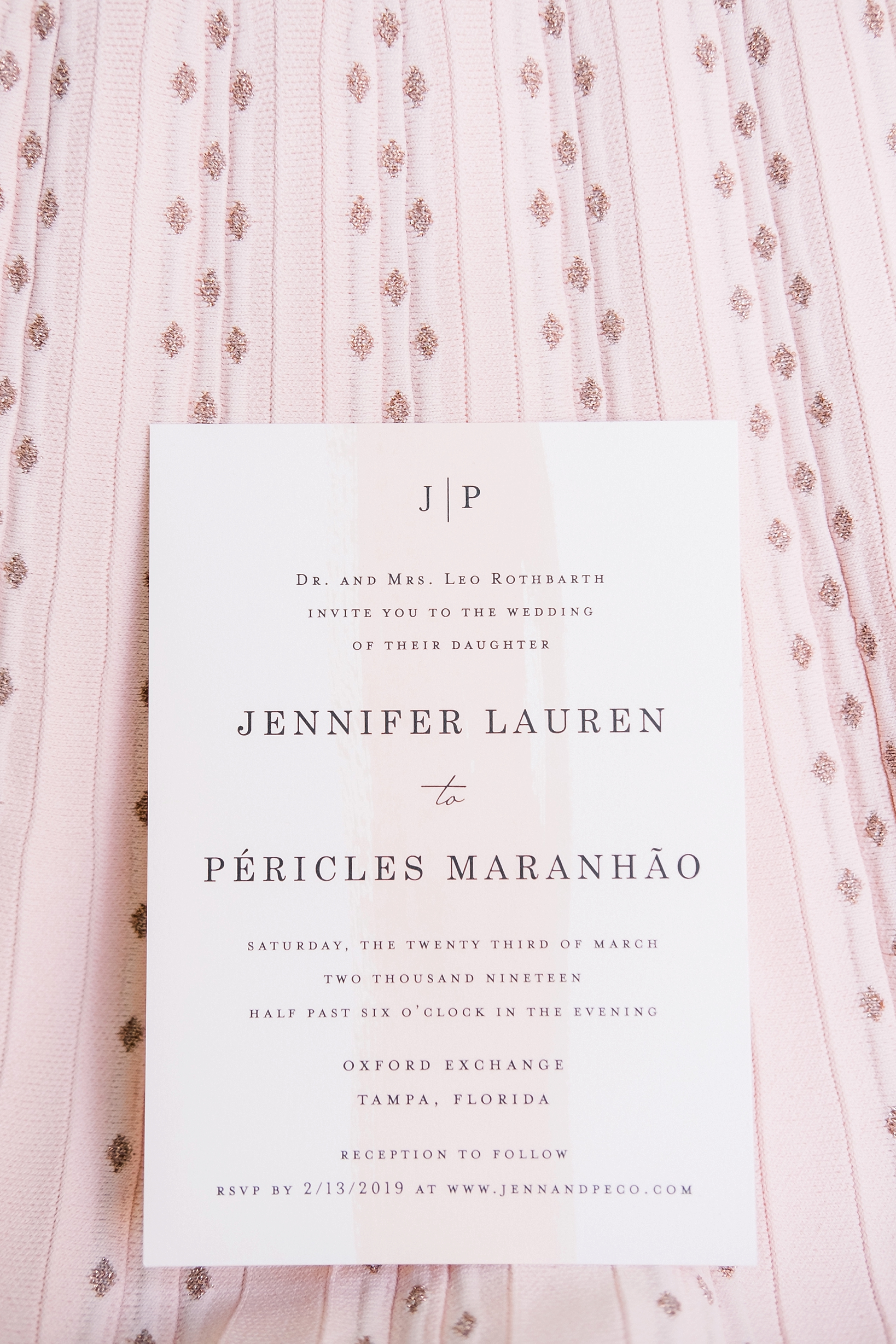 Pink accented wedding invitations to the Bride and Groom's oxford exchange wedding day