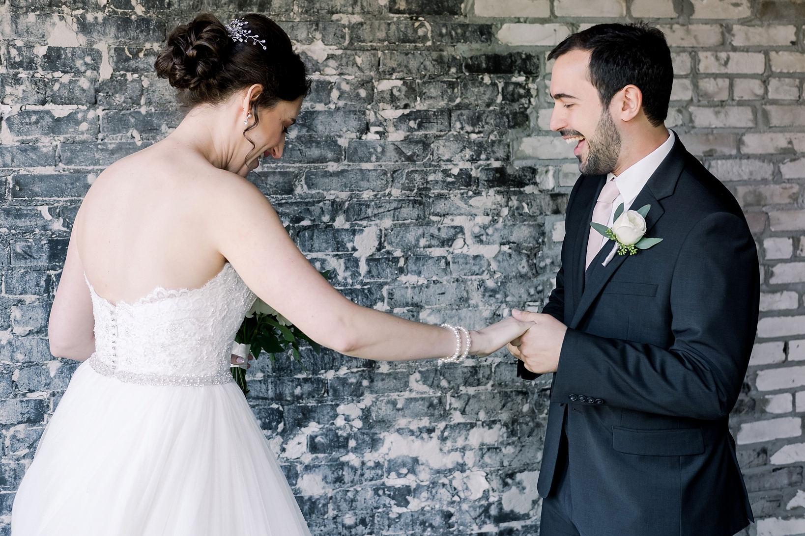 The Groom smiles from ear to ear as he sees his Bride to be for the first time on his elegant oxford exchange wedding day