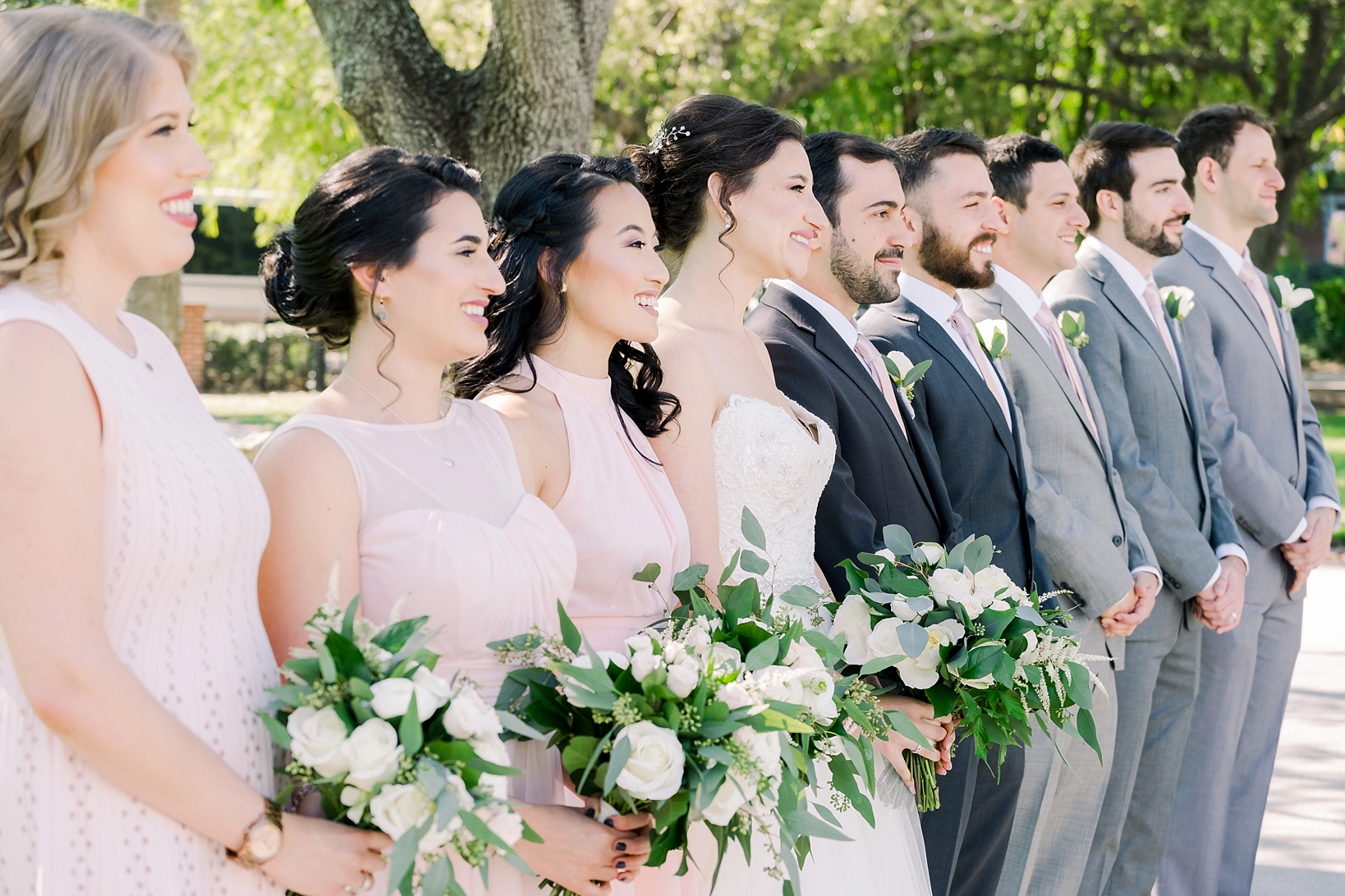 Unique photo of the wedding party on the UT campus in Tampa, FL
