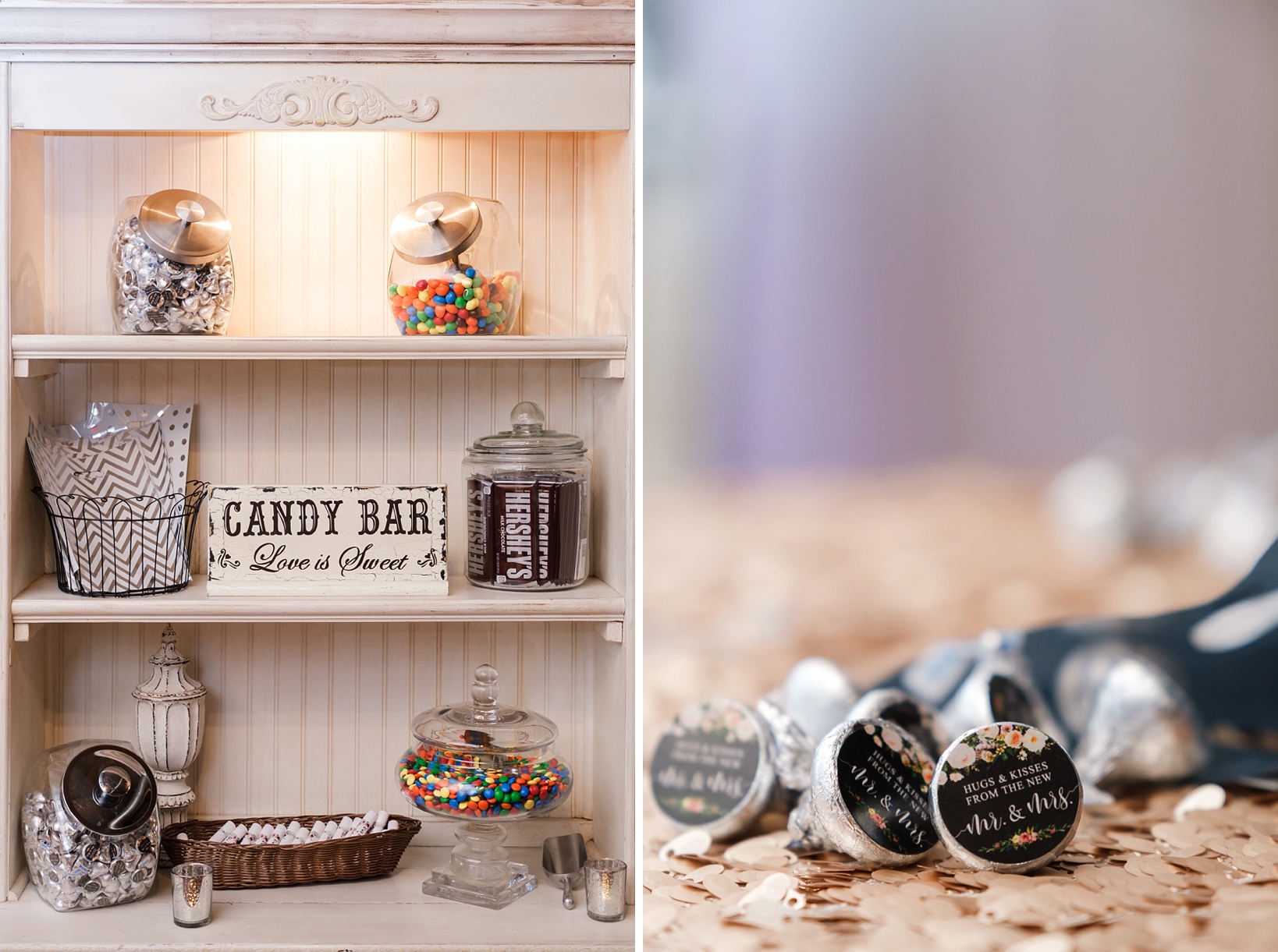 Wedding gifts for the guests include a variety of candy