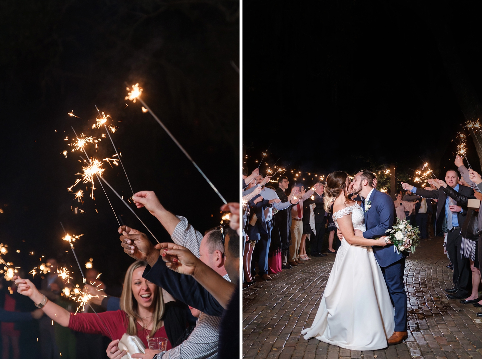 Sparklers held high and a kiss under the sparklers