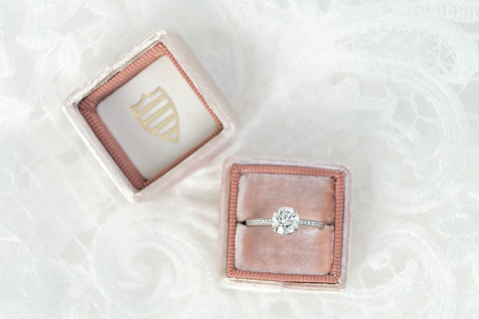 The Bride's engagement ring inside a blush ms box 
